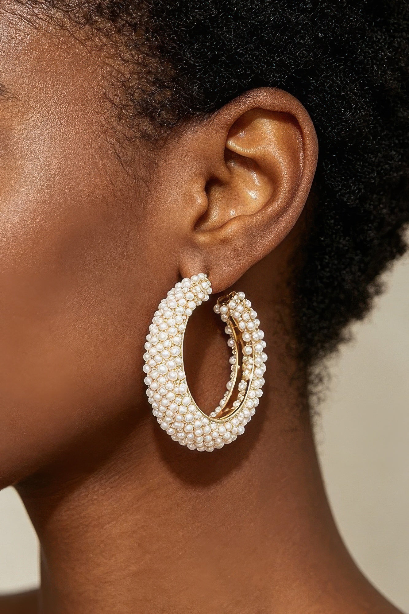 Pearl-encrusted Open Hoop Earrings