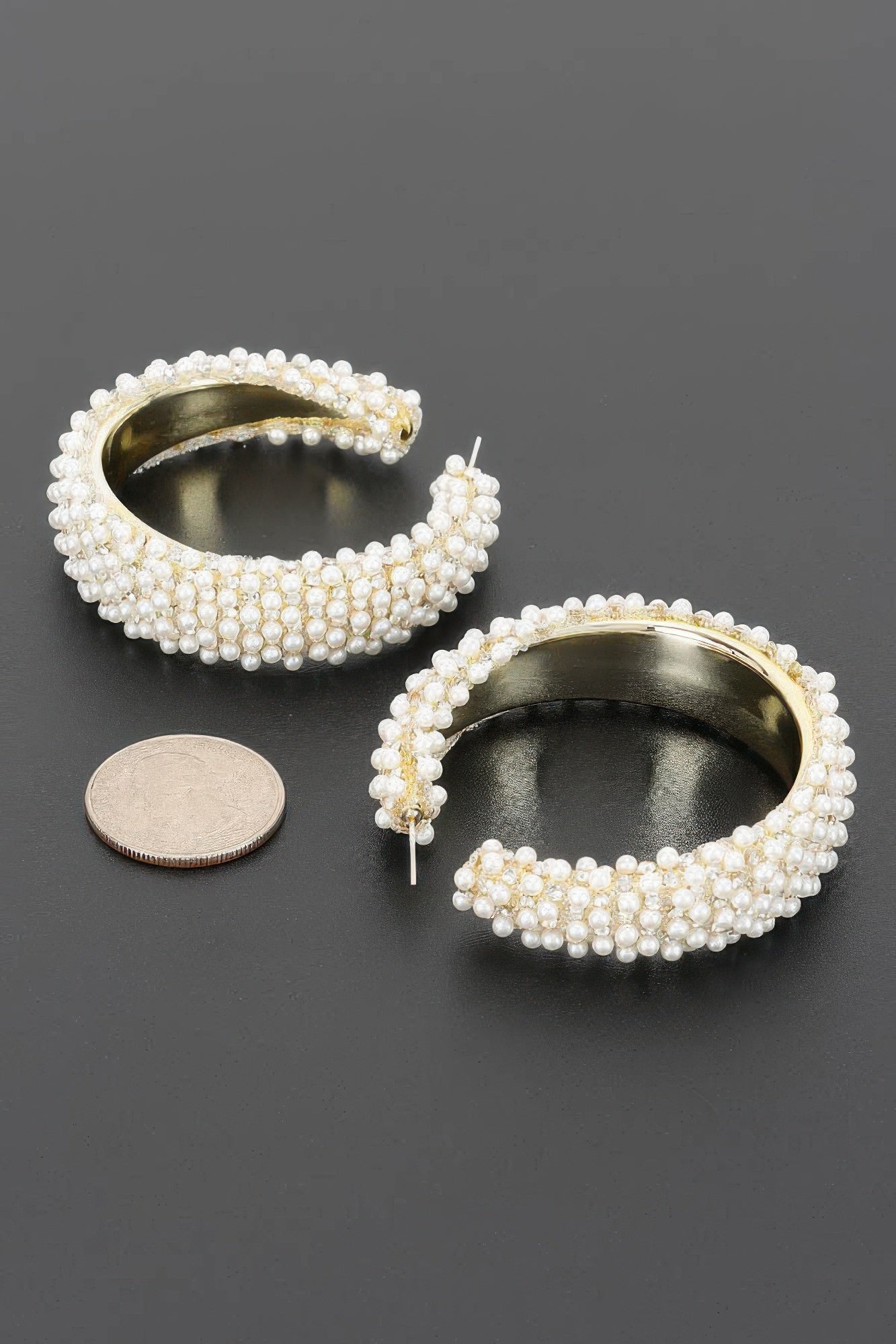 Pearl-encrusted Open Hoop Earrings