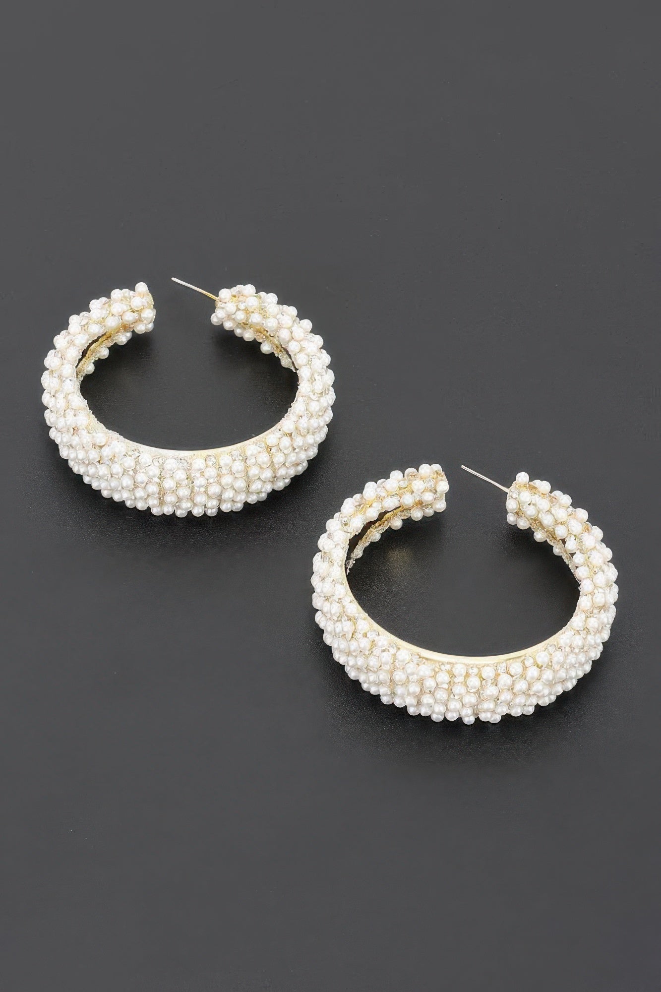 Pearl-encrusted Open Hoop Earrings