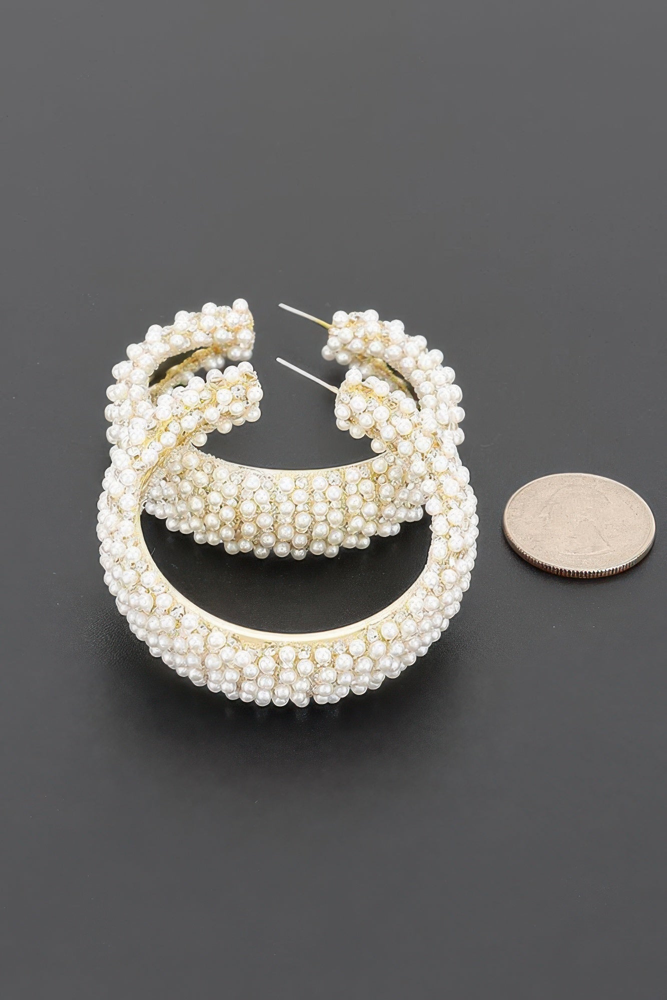 Pearl-encrusted Open Hoop Earrings