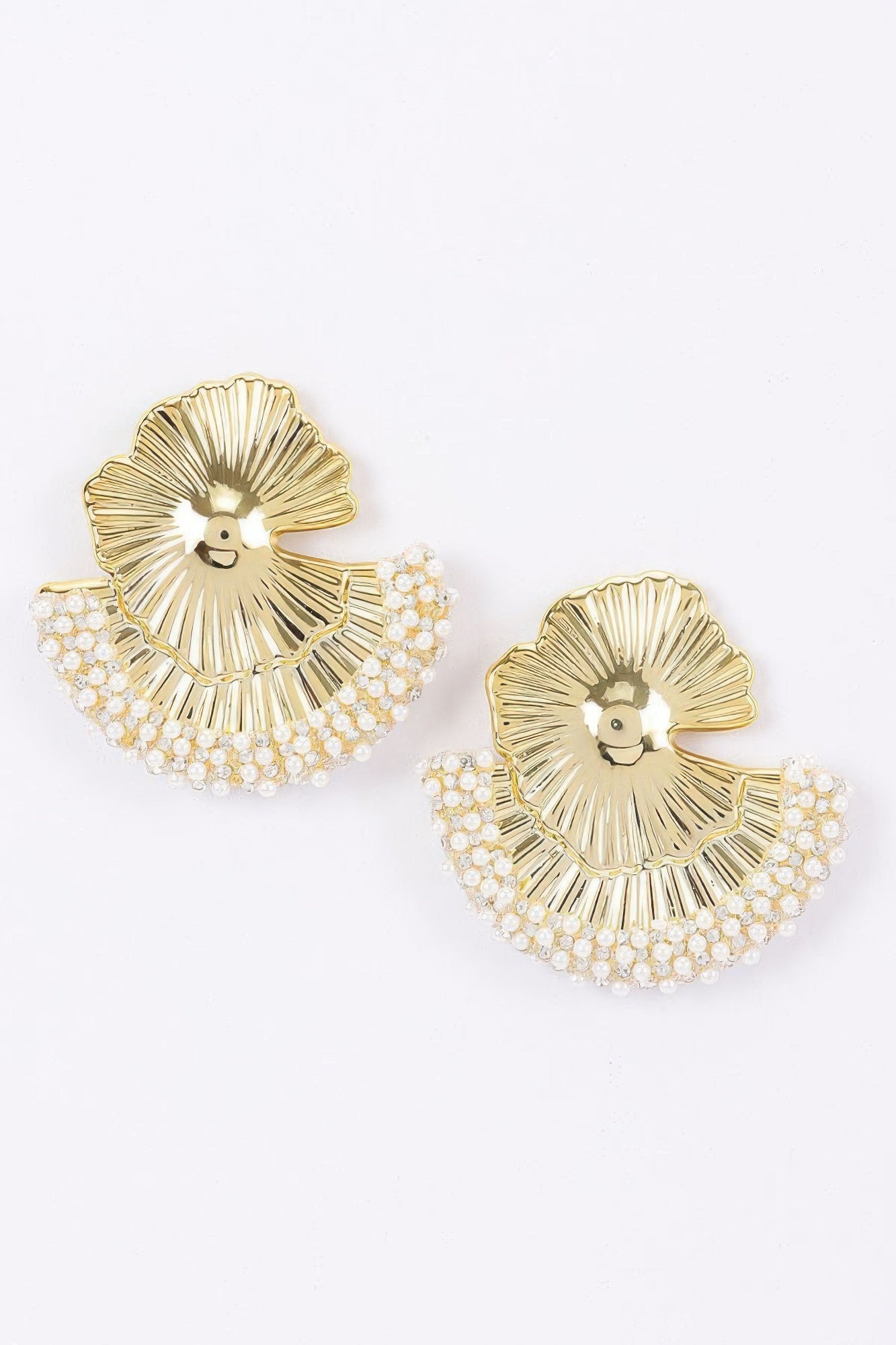 Ginkgo Leaf Pearl-trimmed Stud Earrings