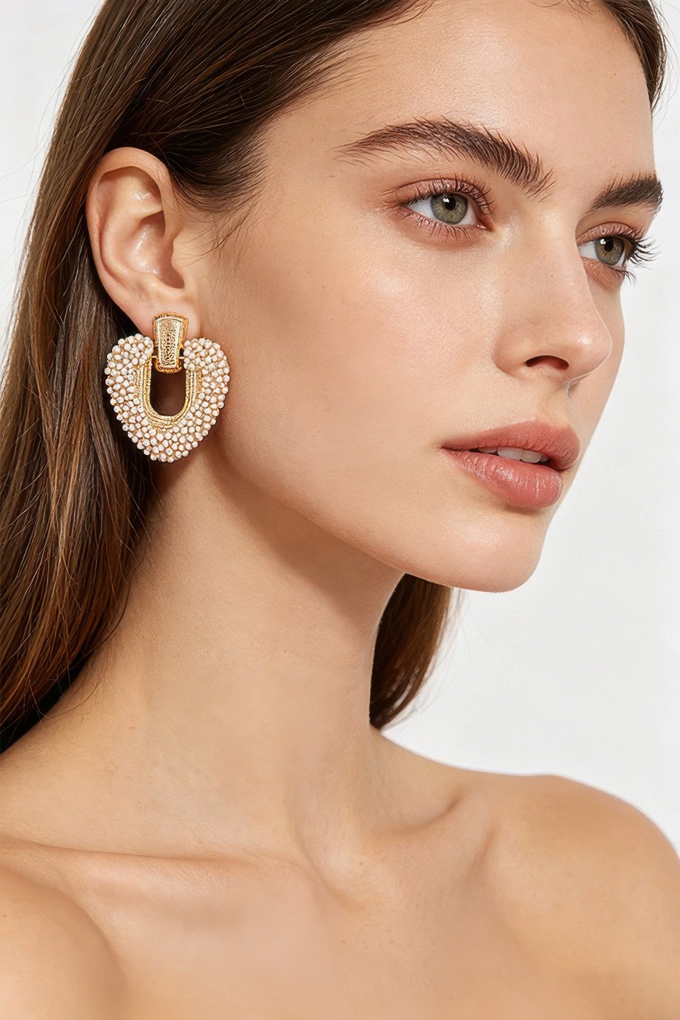 Beaded U-shape Door Knocker Earrings