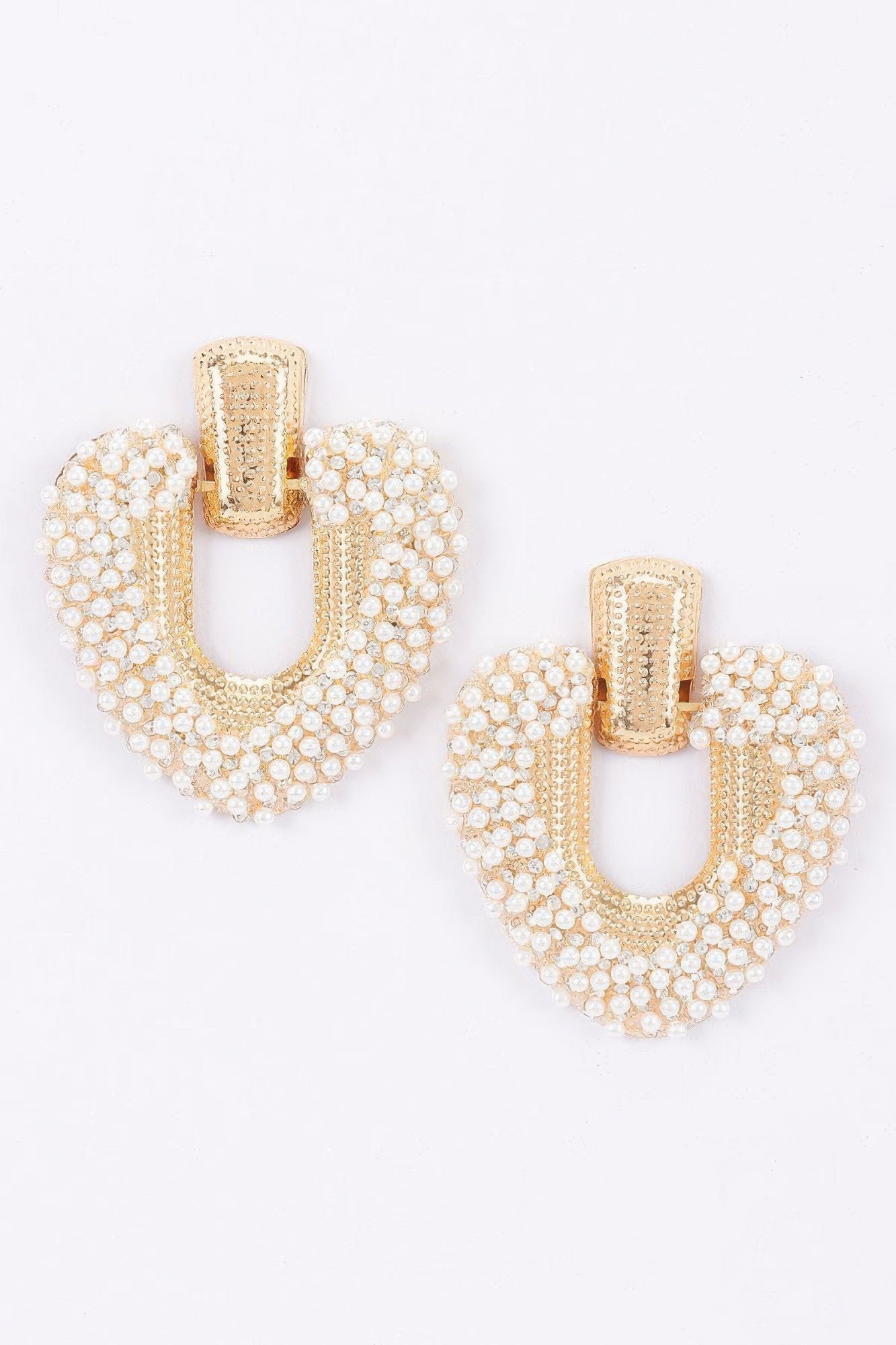 Beaded U-shape Door Knocker Earrings