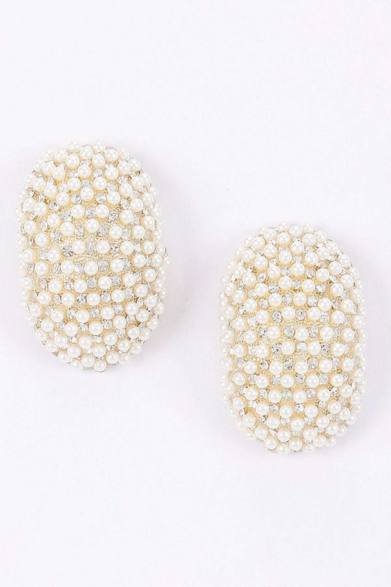 Oval Pearl Rhinestones Stud Earrings