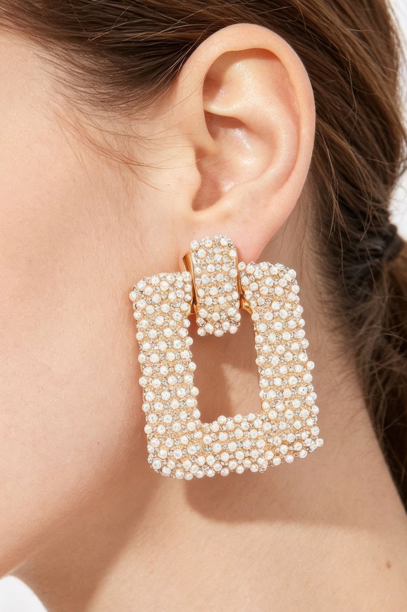 Beaded Square Frame Drop Earrings