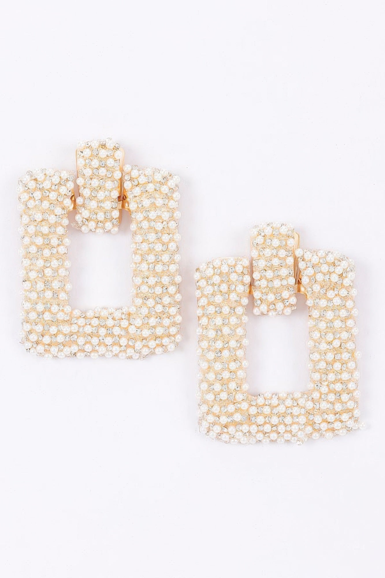 Beaded Square Frame Drop Earrings