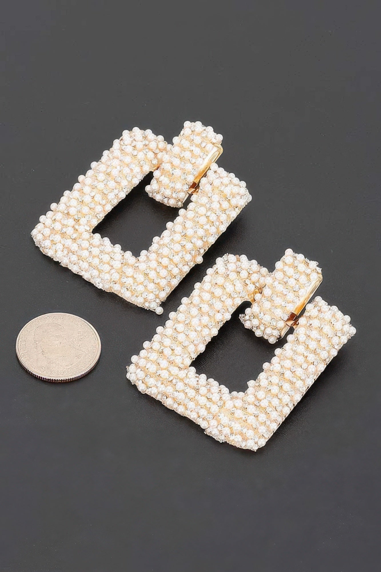Beaded Square Frame Drop Earrings