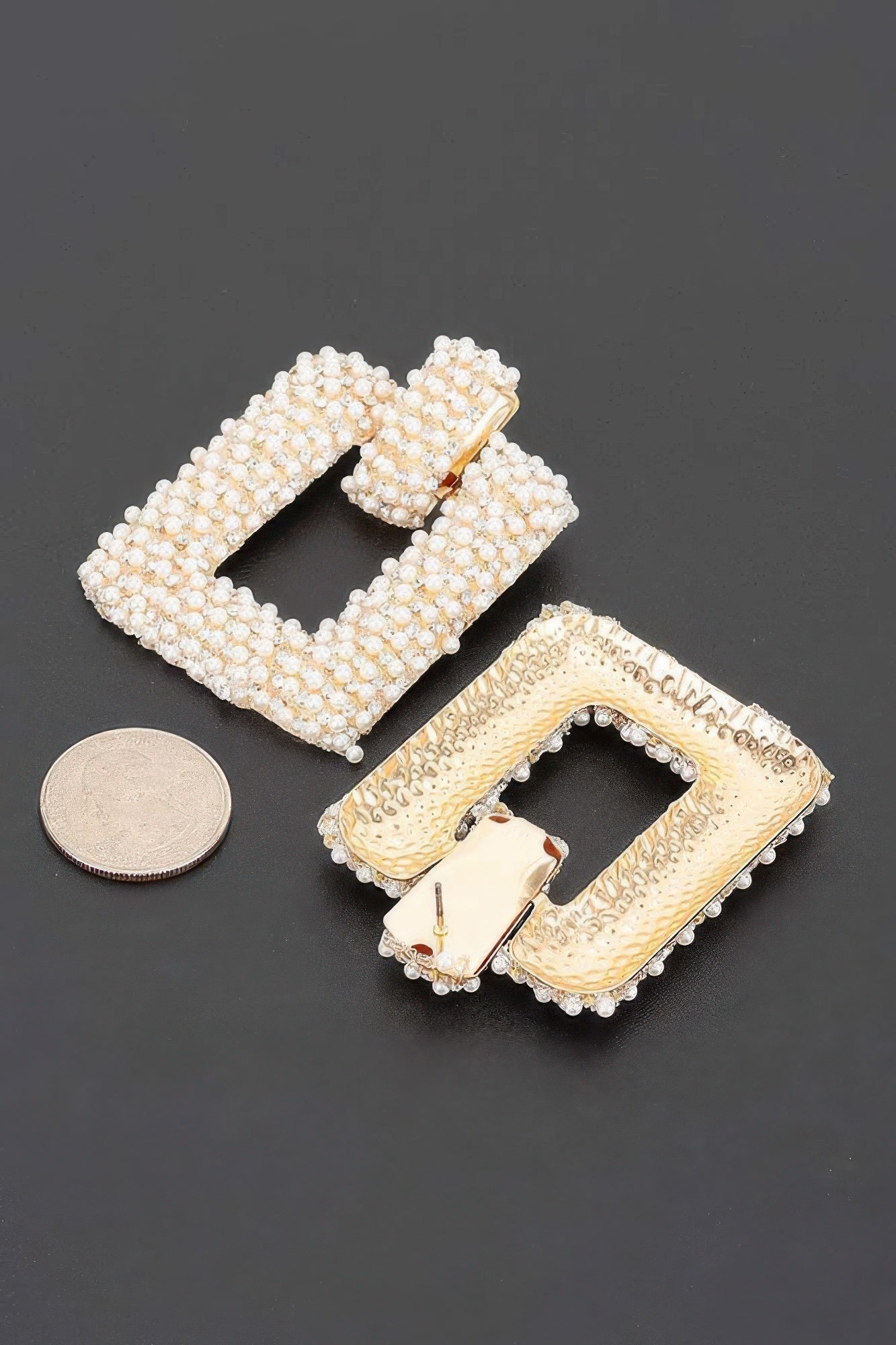 Beaded Square Frame Drop Earrings