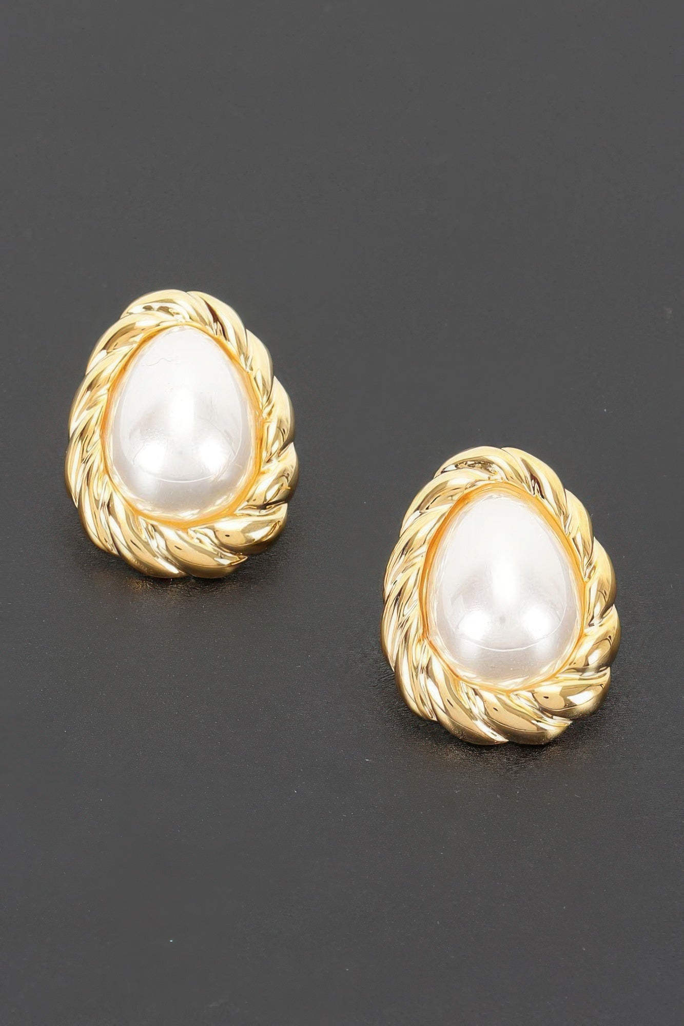 Teardrop Pearl Stud Earrings With Twisted Metal Frame