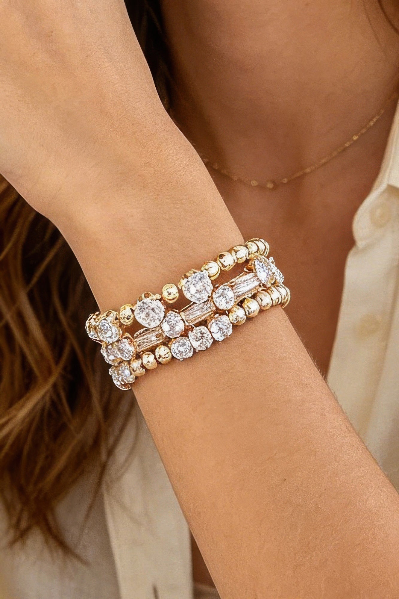 Multi Rhinestone Beaded Bracelet