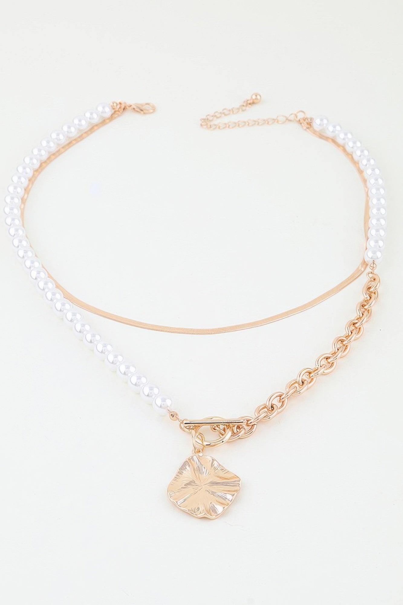 Hammered Toggle Beaded Chain Necklace