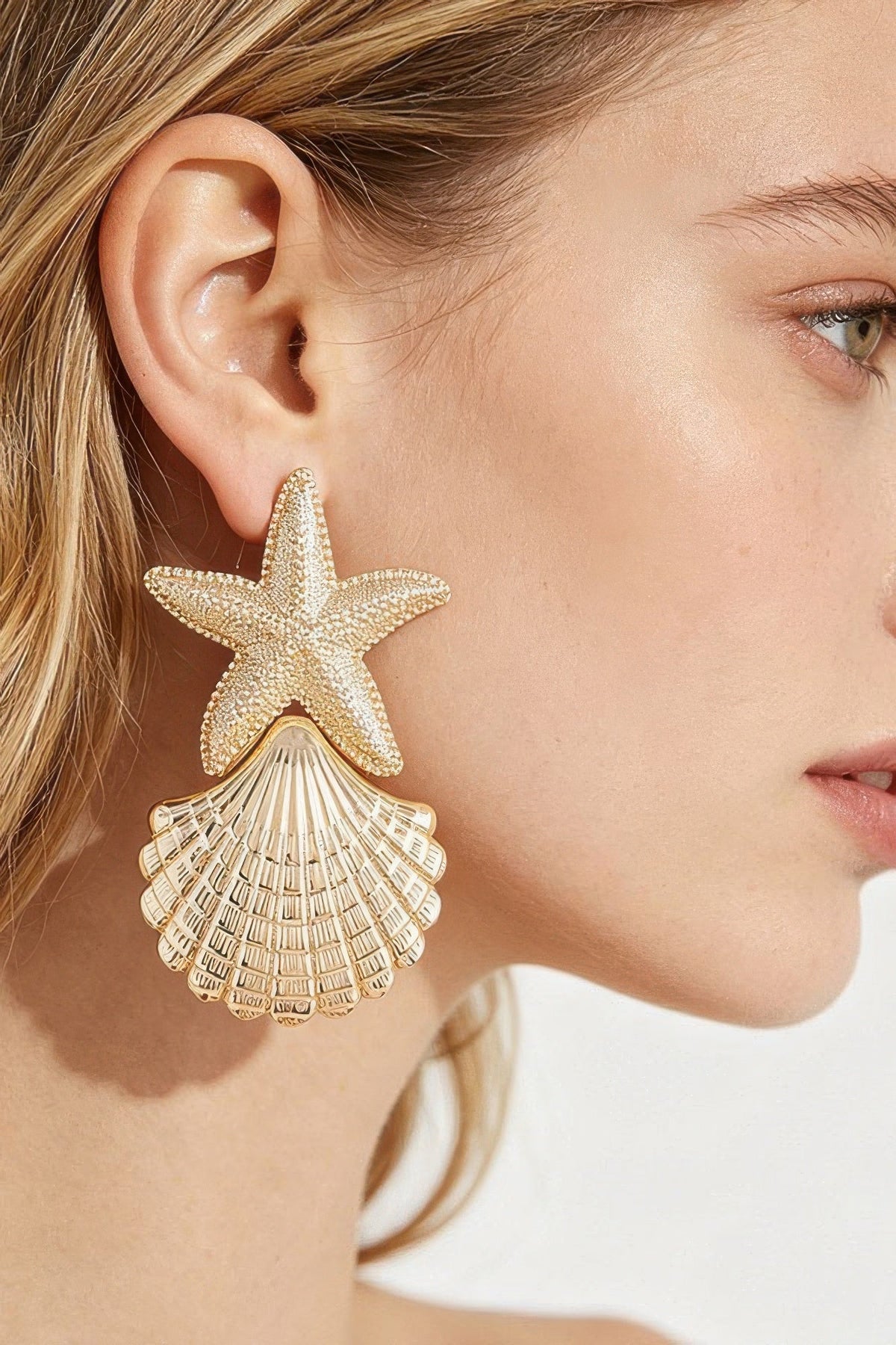 Polished Starfish Shell Drop Earrings