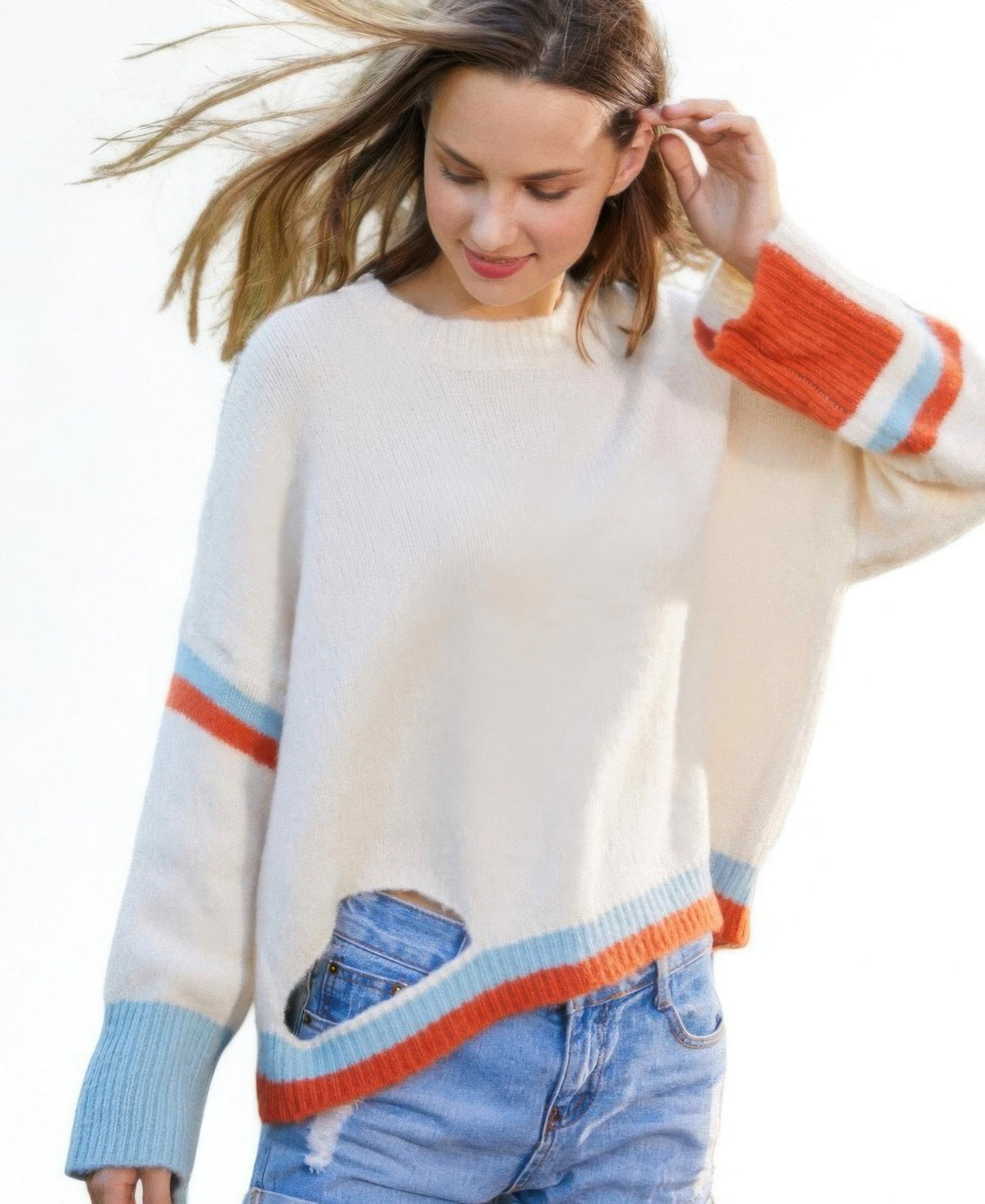 Color Block Sweater With Cut Out
