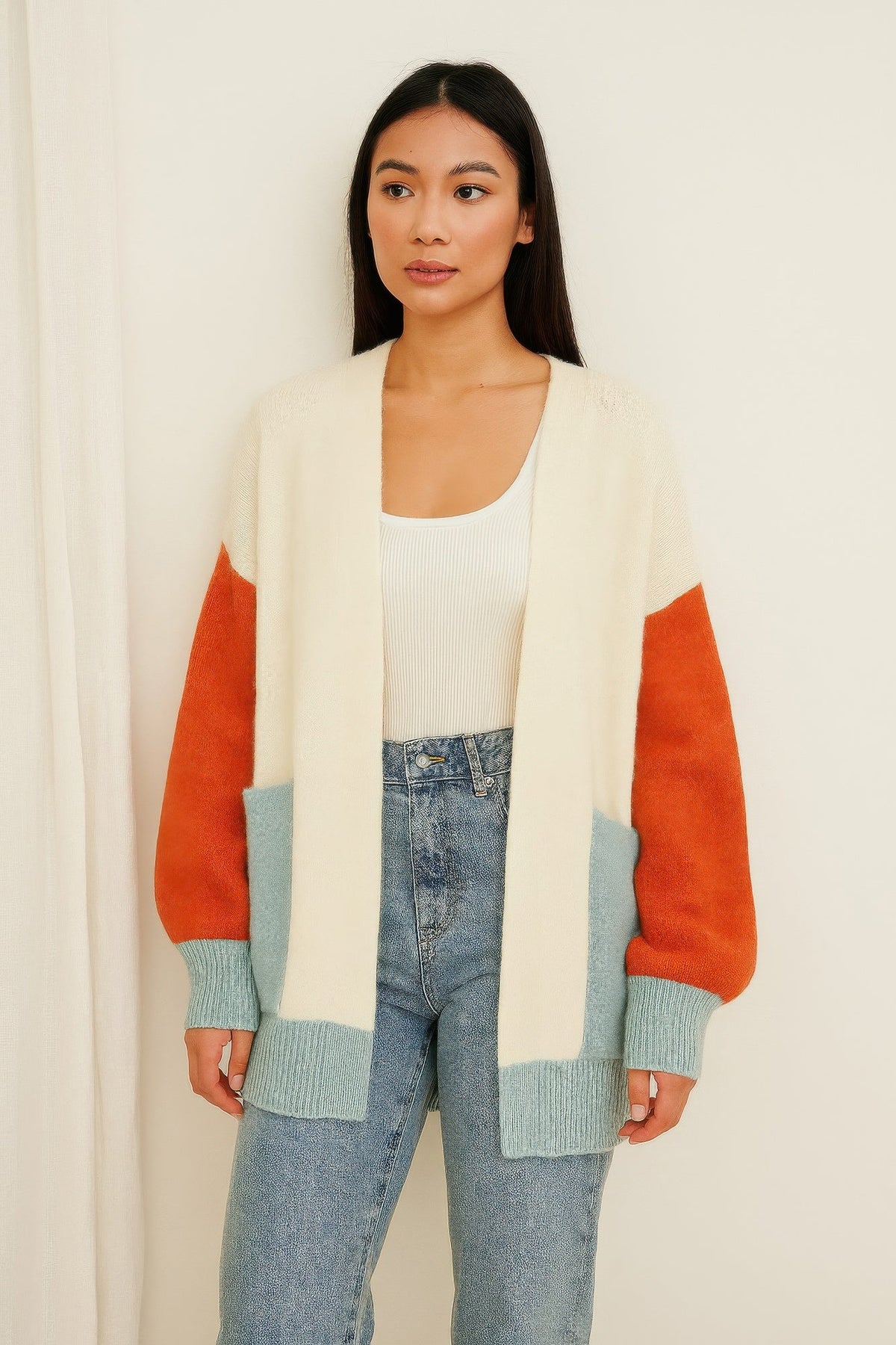 Color Block Open Cardigan