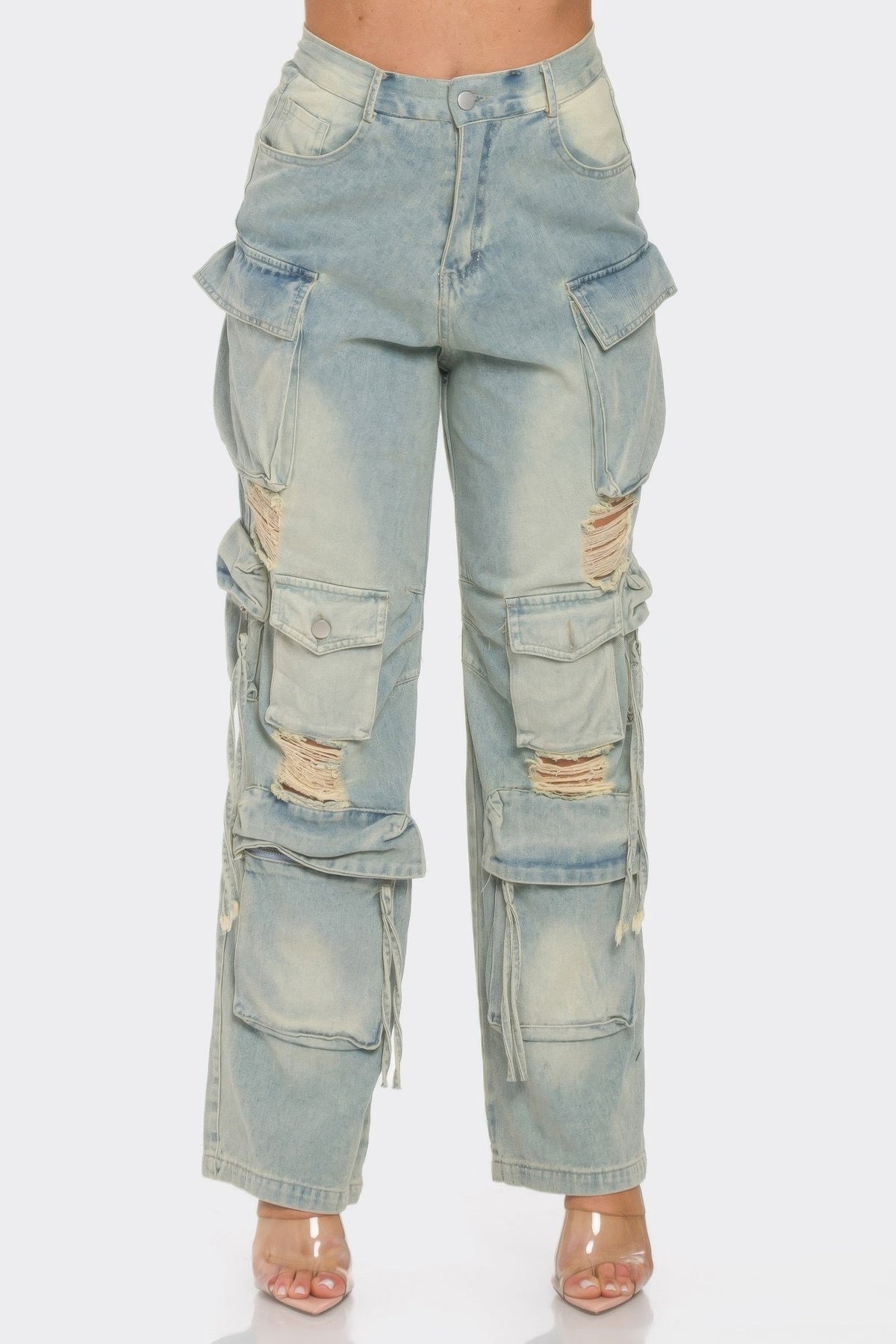 Straight Leg Denim Cargo Jeans