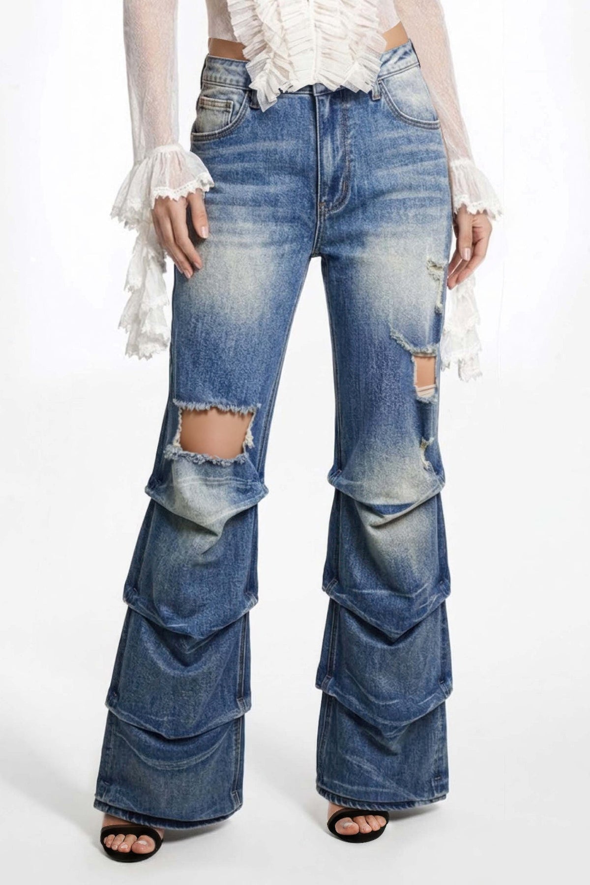Riot Stack Destroyed Flare Jeans