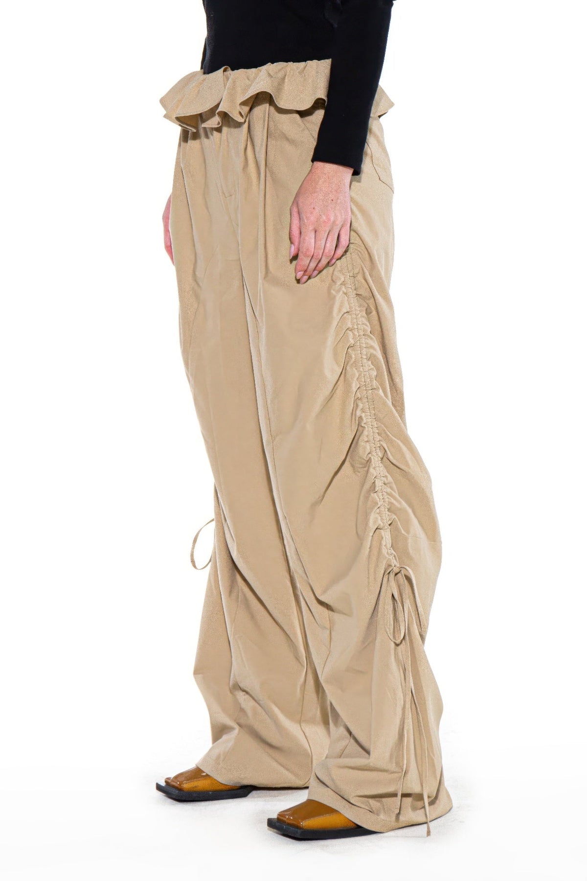 Ruffle Waist Ruched Wide-leg Pants