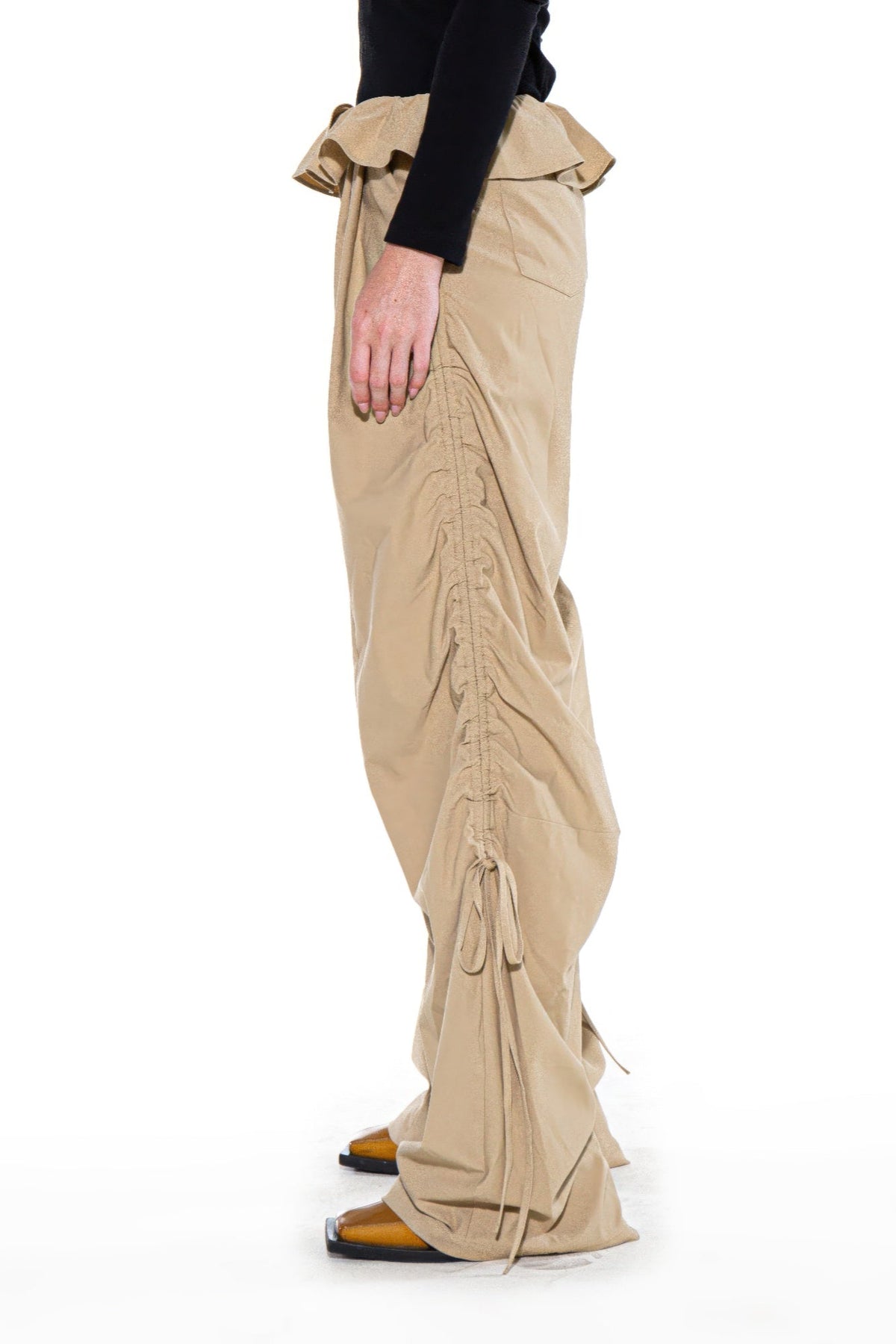 Ruffle Waist Ruched Wide-leg Pants