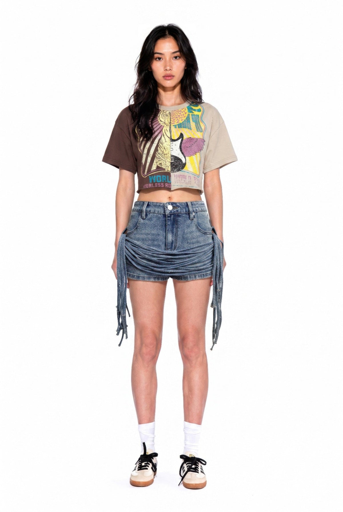 Split Graphic Crop Tee