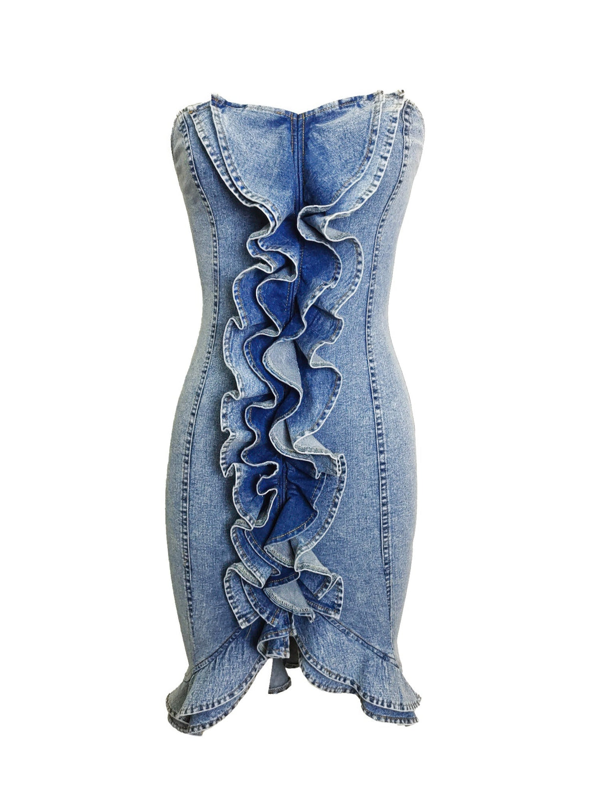 Moonlit Cascade Denim Midi Dress