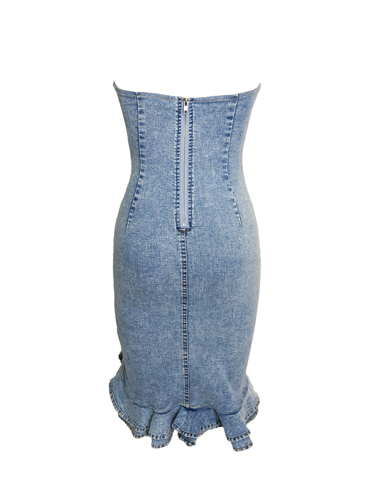 Moonlit Cascade Denim Midi Dress