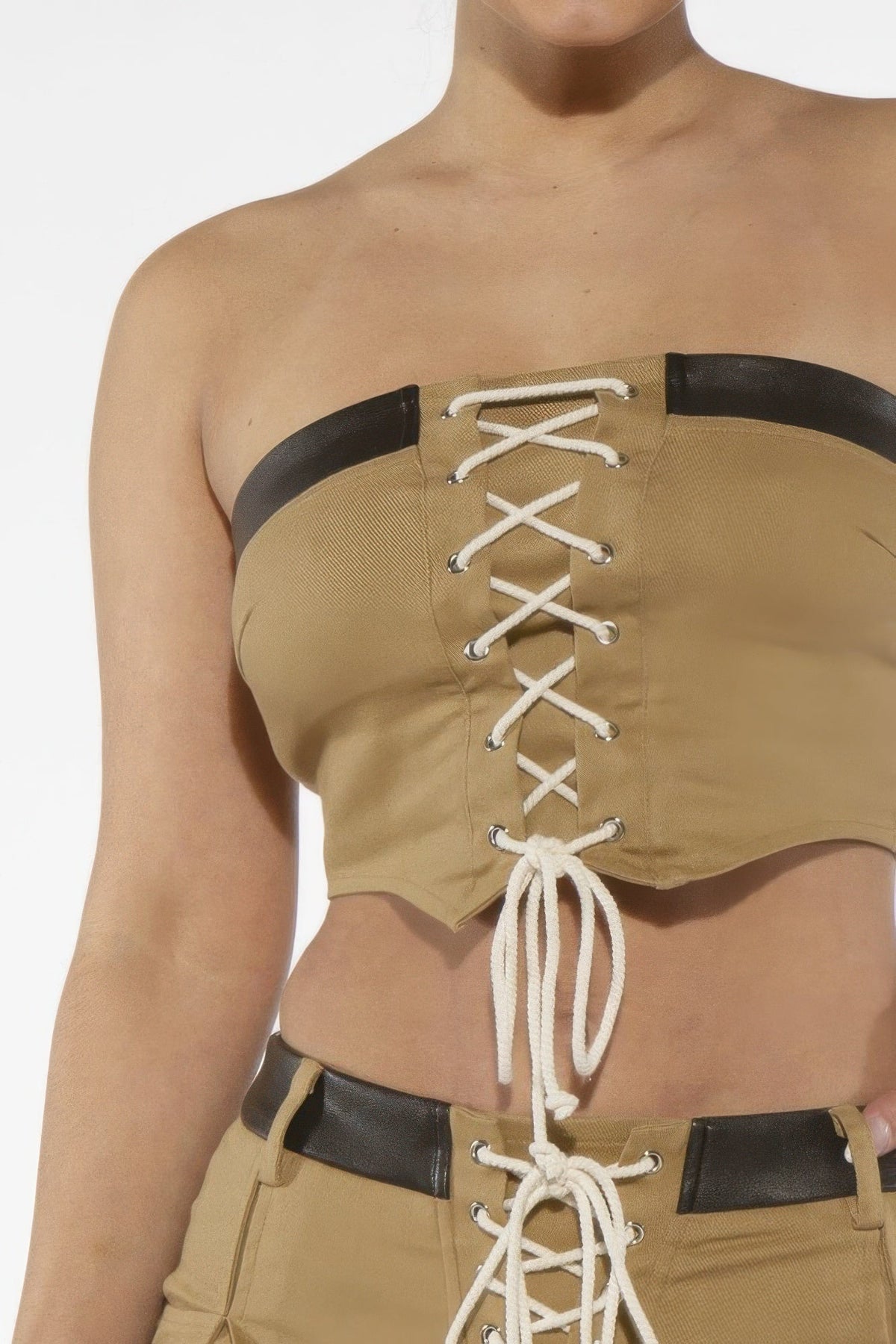 Off Shoulder Lace Up Twill Denim Tibe Corset Top