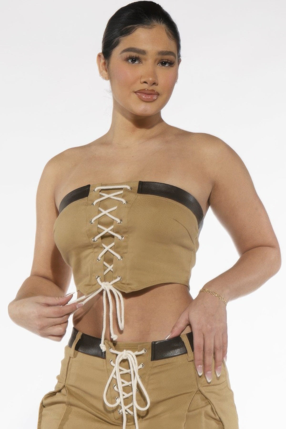 Off Shoulder Lace Up Twill Denim Tibe Corset Top