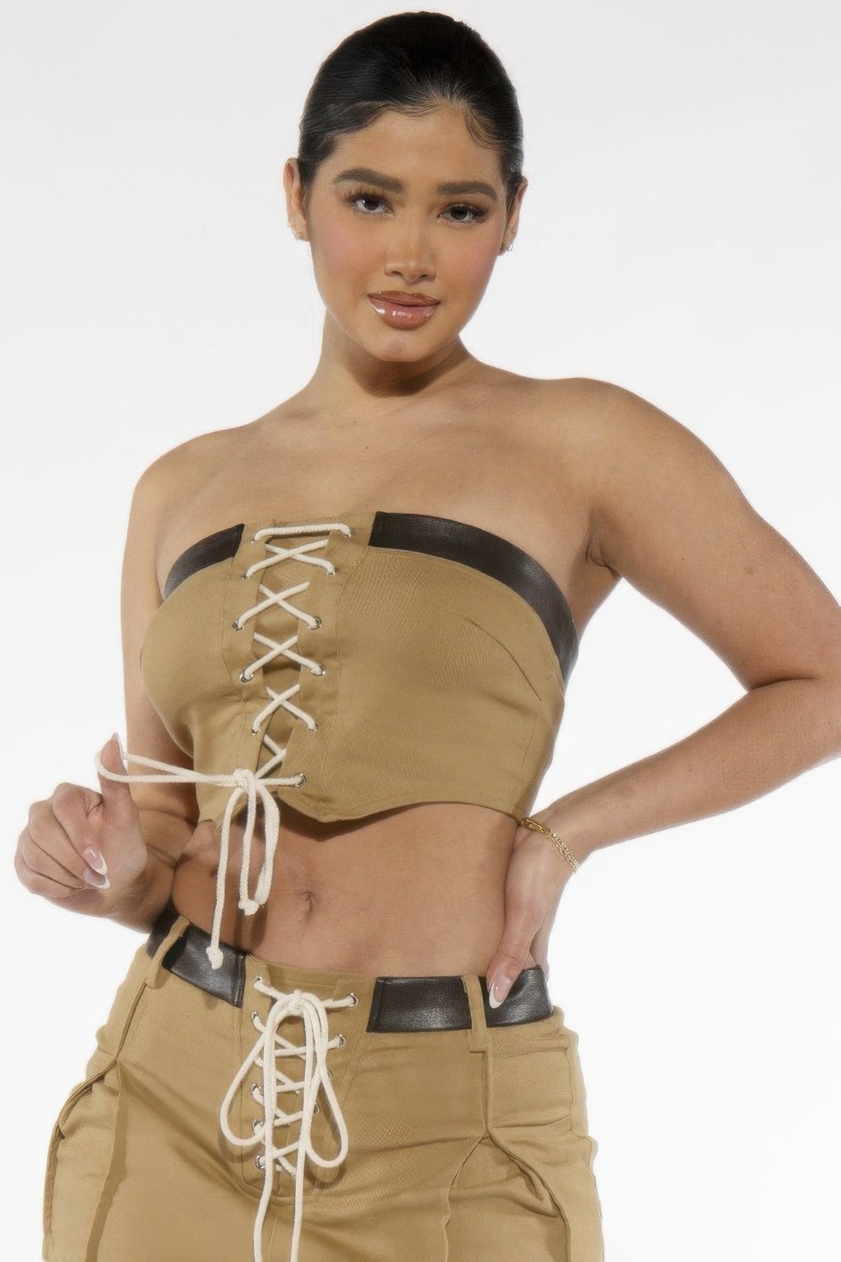 Off Shoulder Lace Up Twill Denim Tibe Corset Top