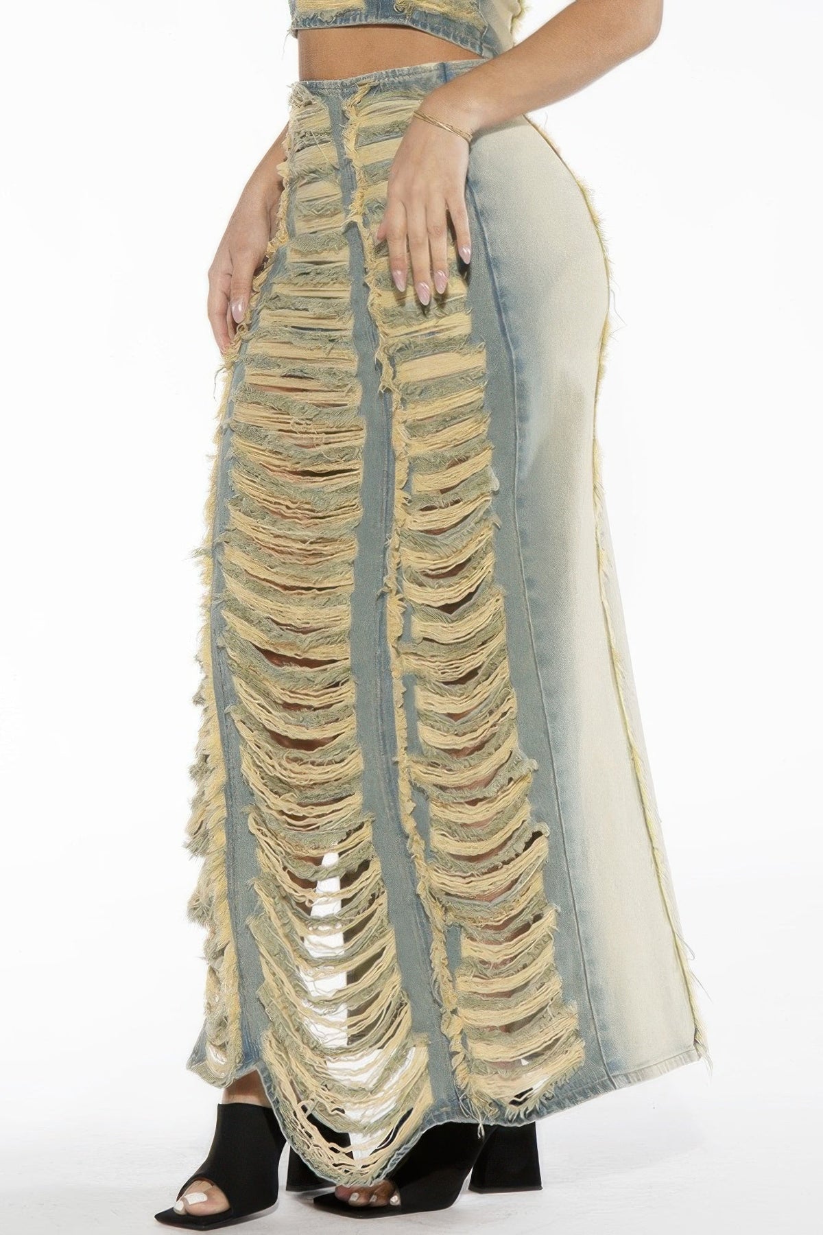 Vintage Washed Ripped Frayed Denim Crop Top