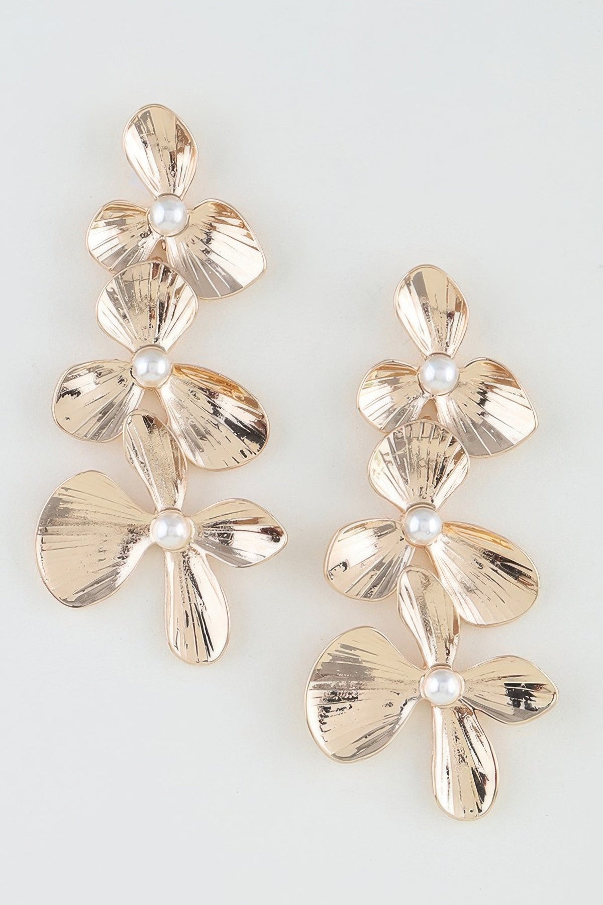 Ribbed Triple Flower Drop Earrings
