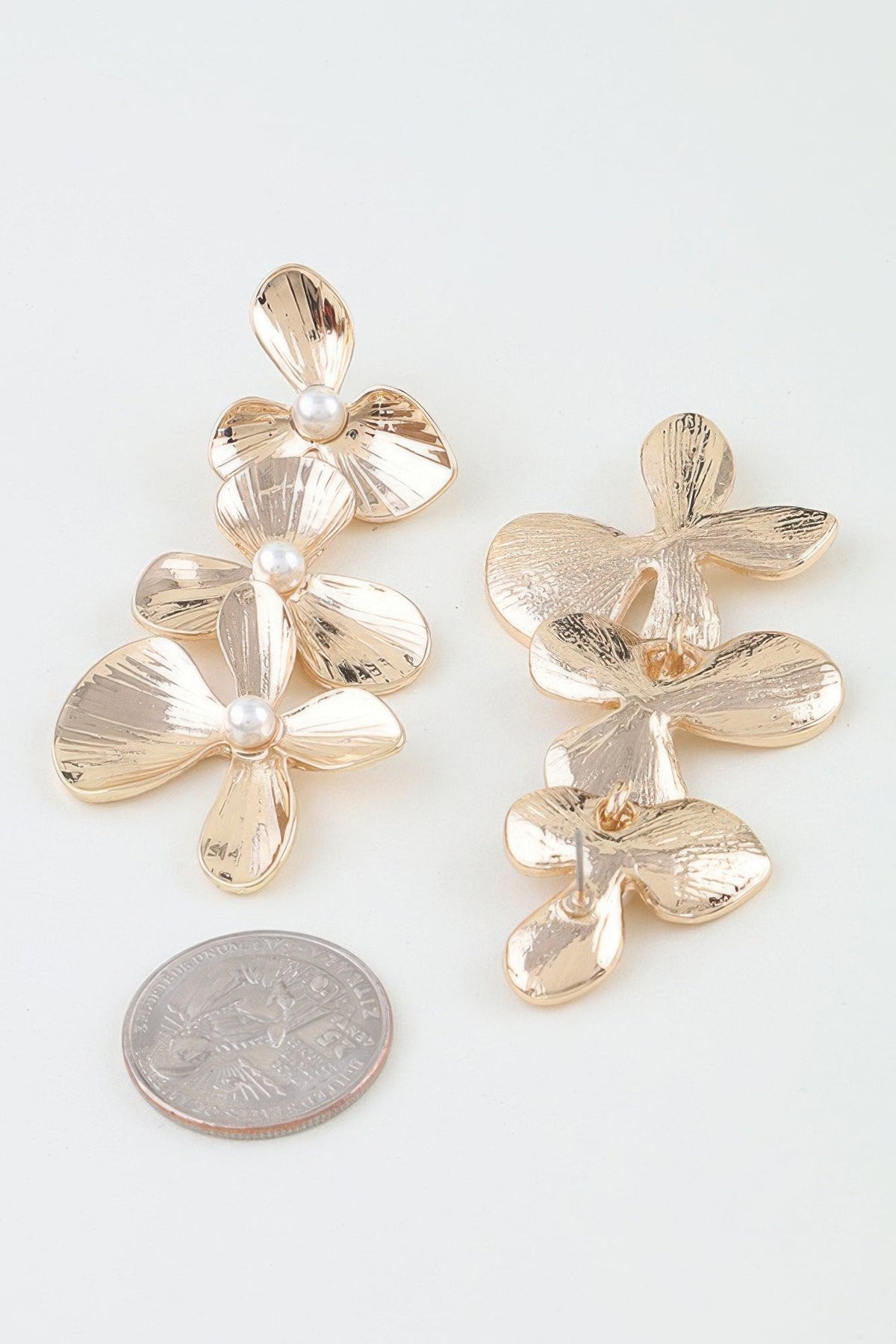 Ribbed Triple Flower Drop Earrings