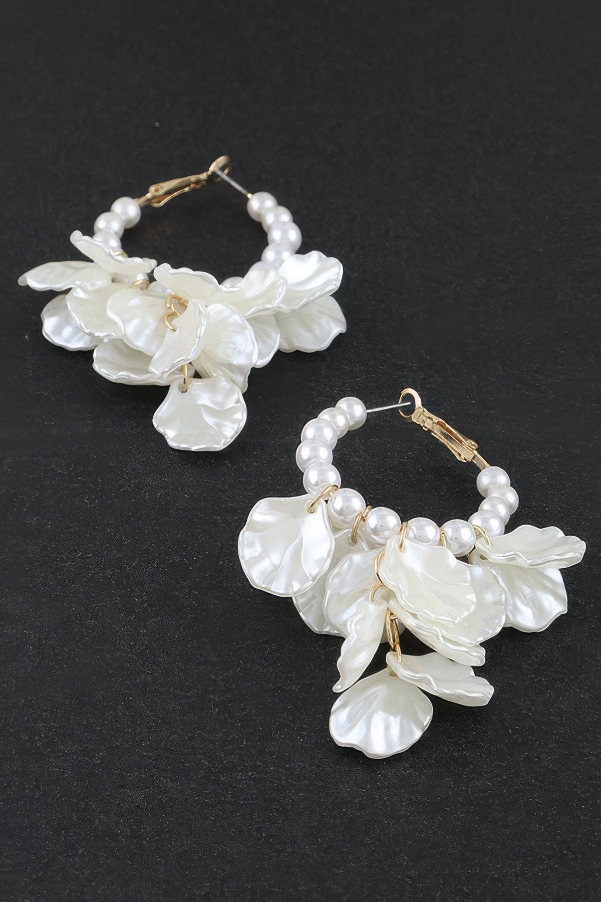 Modern Pearl Petal Beaded Hoop Earrings