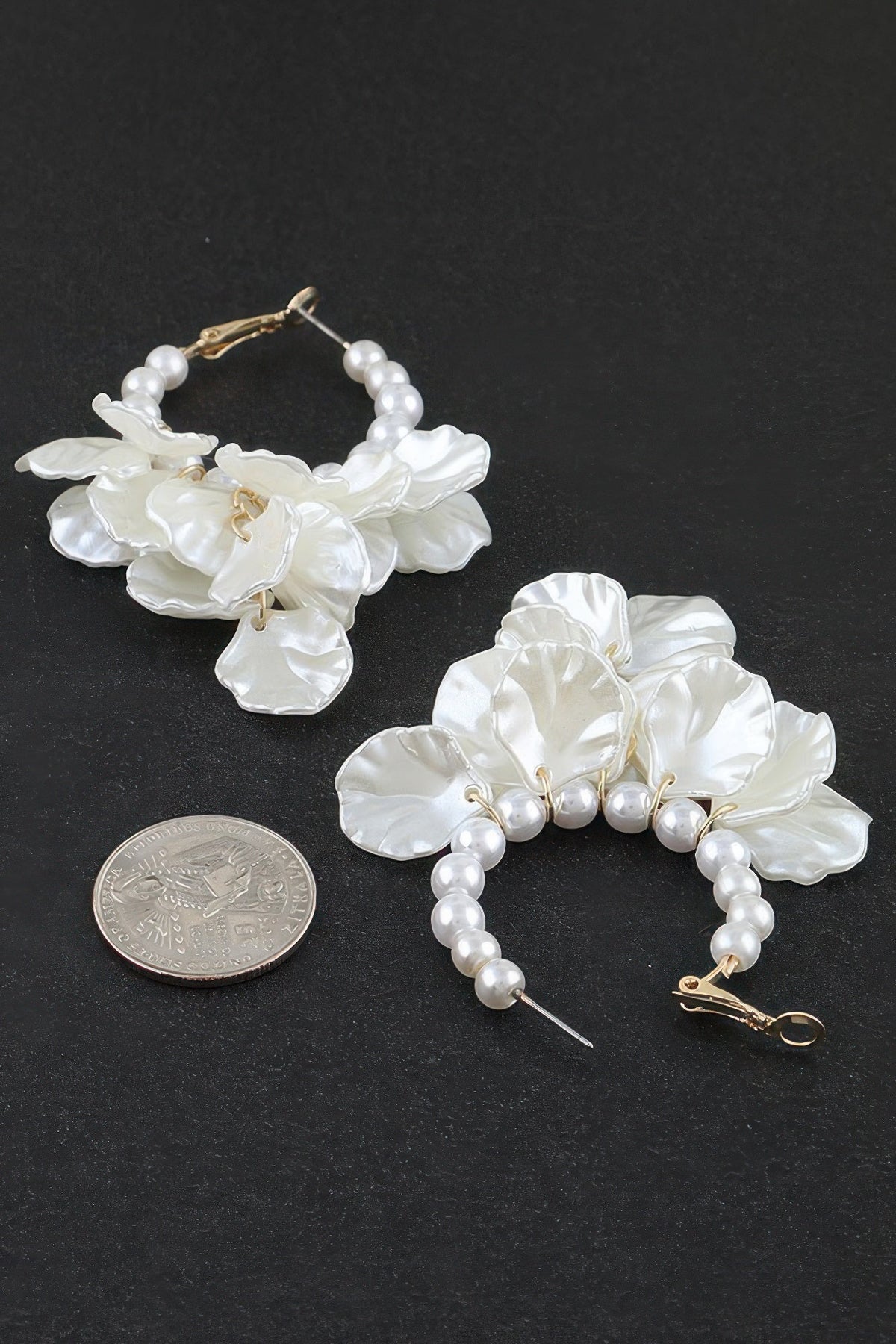 Modern Pearl Petal Beaded Hoop Earrings