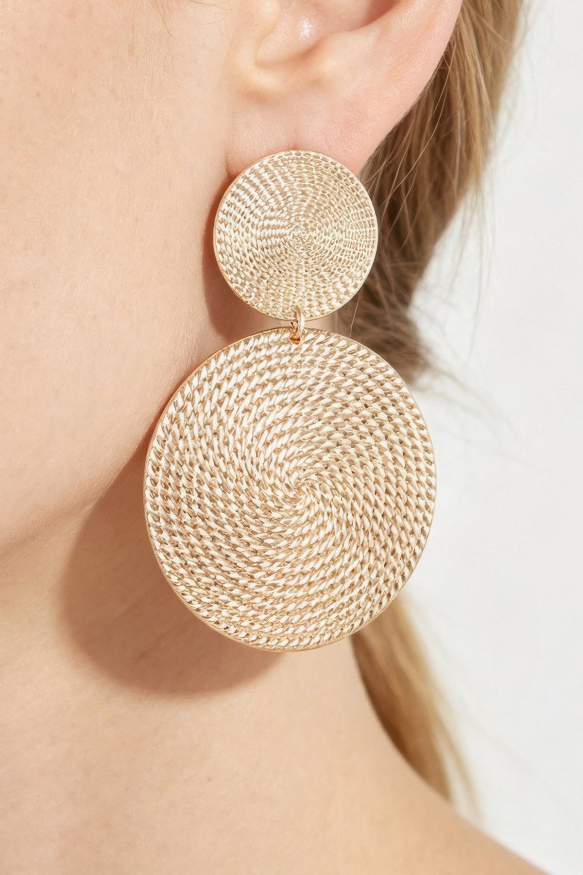 Modern Engraved Disc Drop Earrings