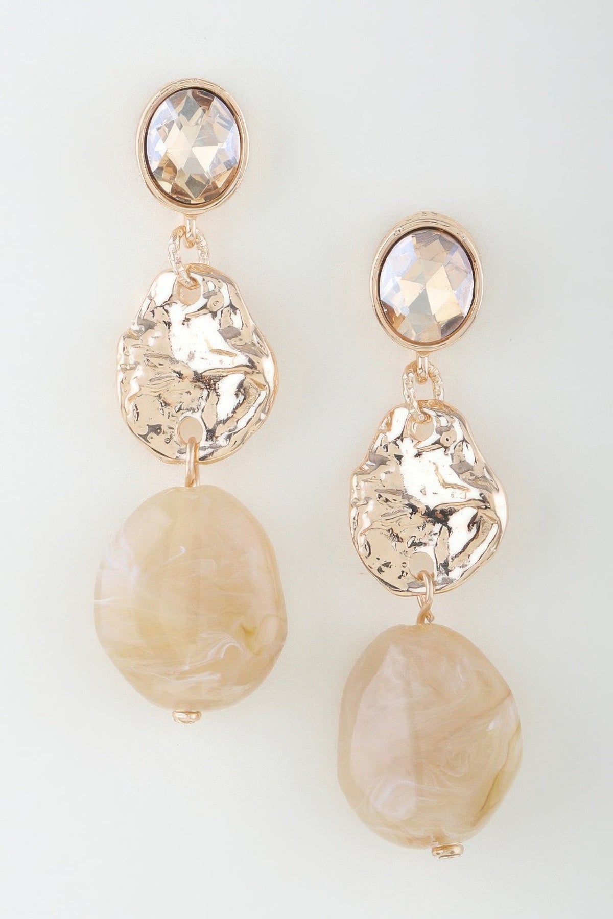 Hammered Crystal Stone Drop Earrings