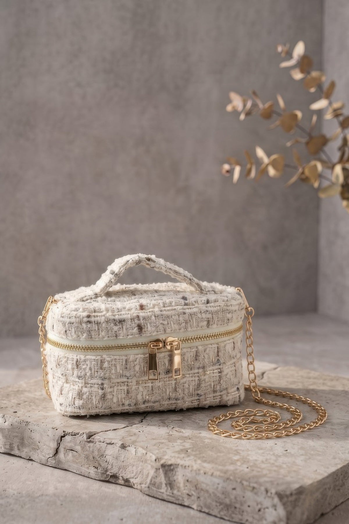 Tweed Vanity Chain Bag With Top Handle