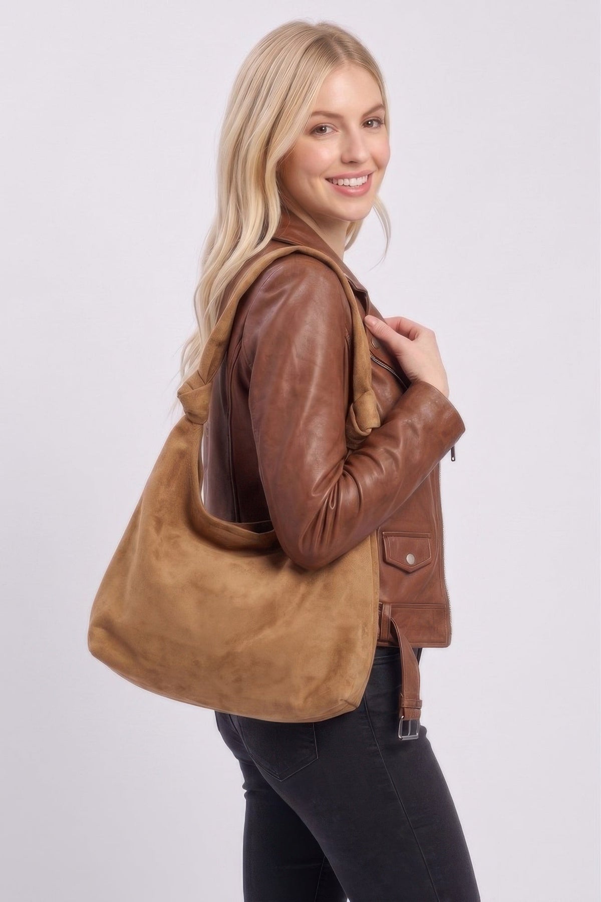 Knotted Faux Suede Hobo Bag