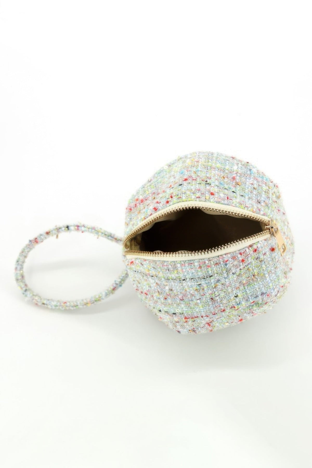 Tweed Round Ball Bag With Top Handle