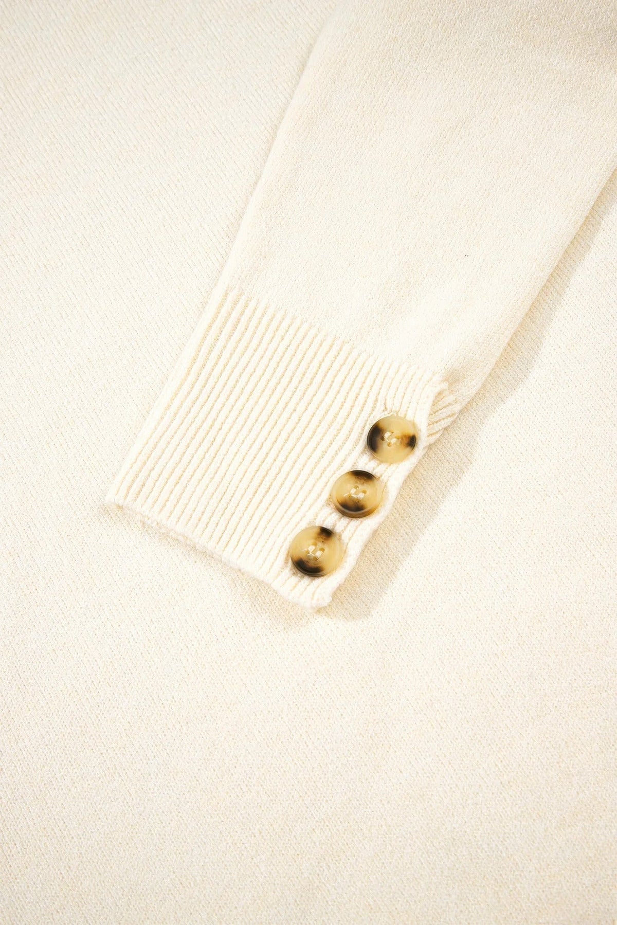 Solid Buttoned Bishop Long Sleeve Crew Neck Sweater