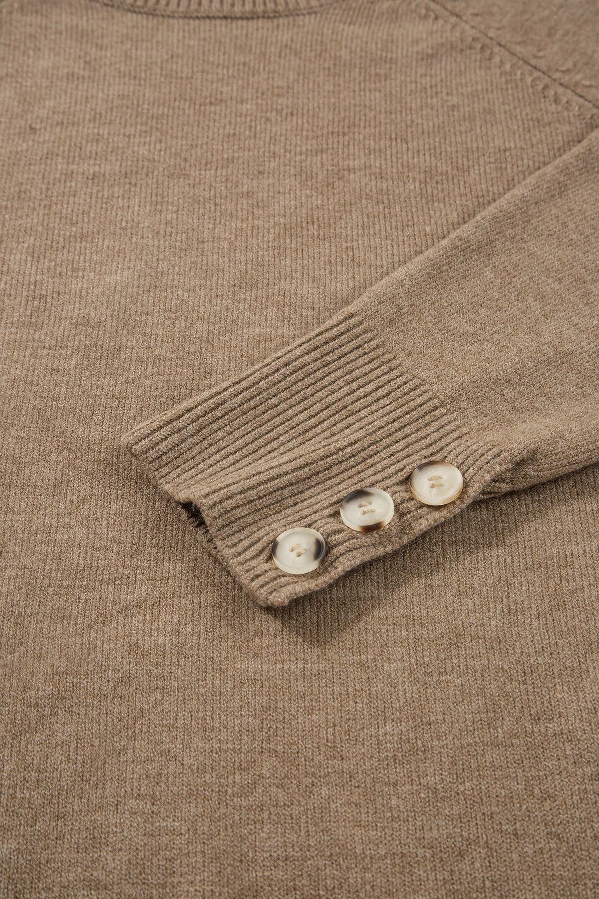 Solid Buttoned Bishop Long Sleeve Crew Neck Sweater
