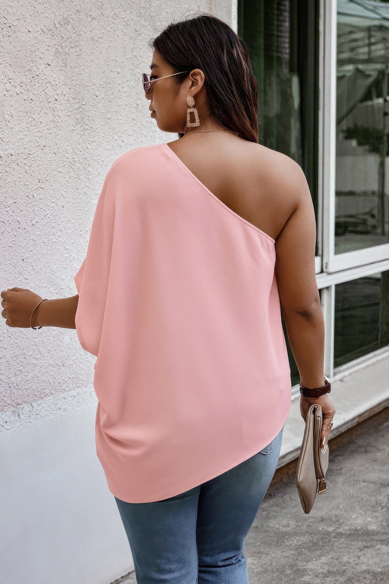Plus One Shoulder Solid Casual Loose Fit Shirt See size chart under “more details”