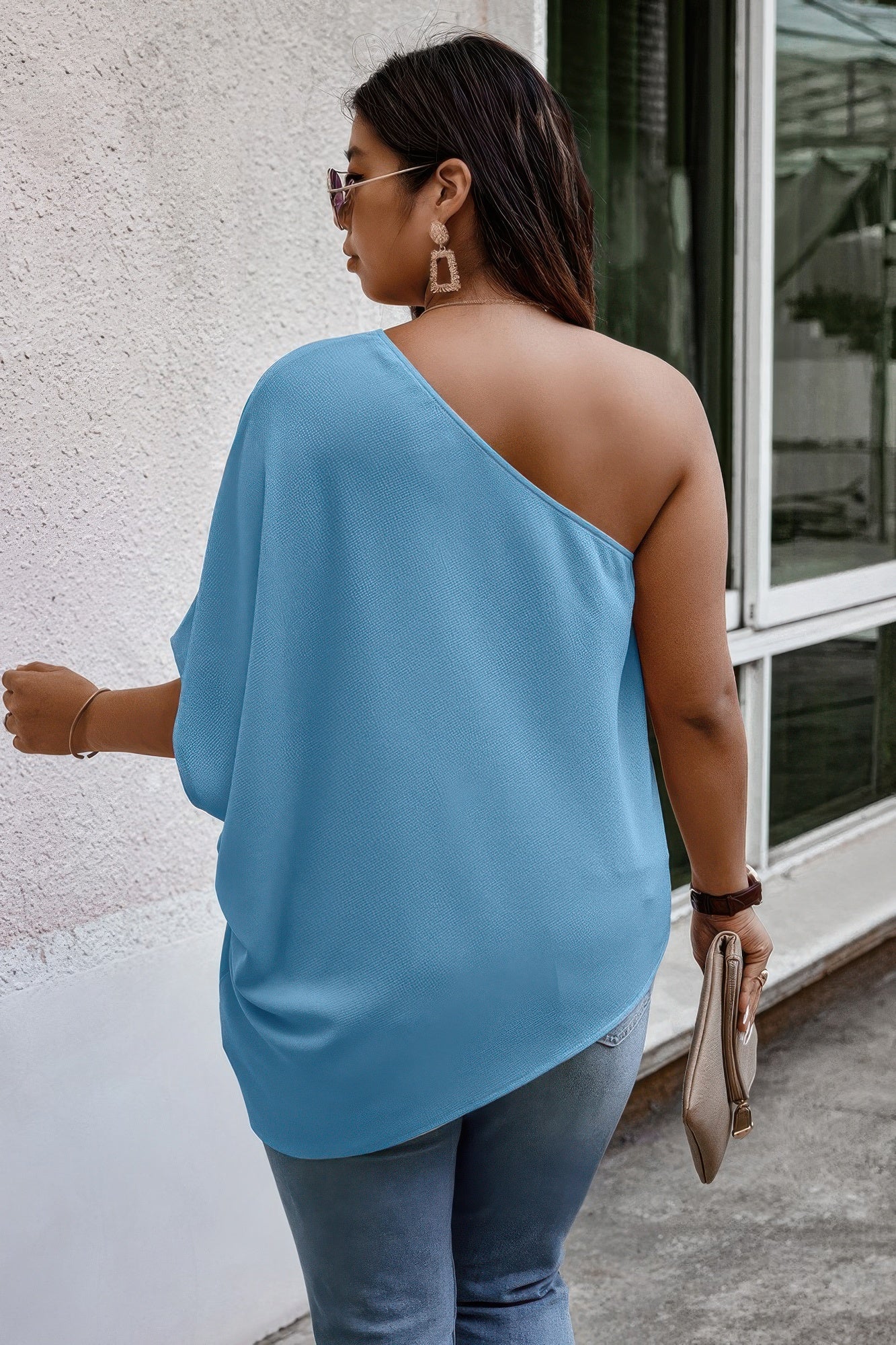 Plus One Shoulder Solid Casual Loose Fit Shirt See size chart under “more details”