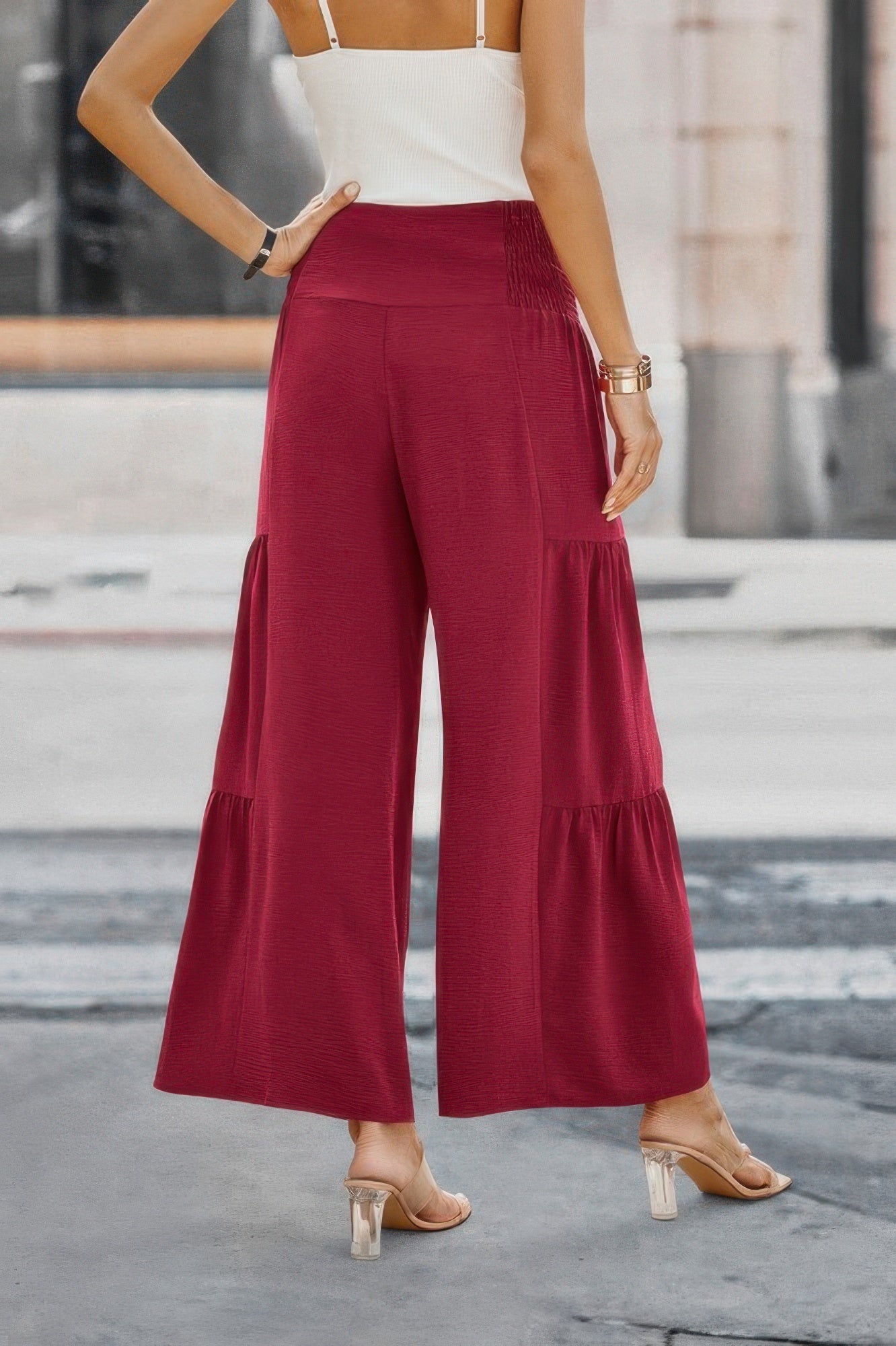 Elastic High Waist Wide Leg Long Palazzo Pants See size chart under “more details”