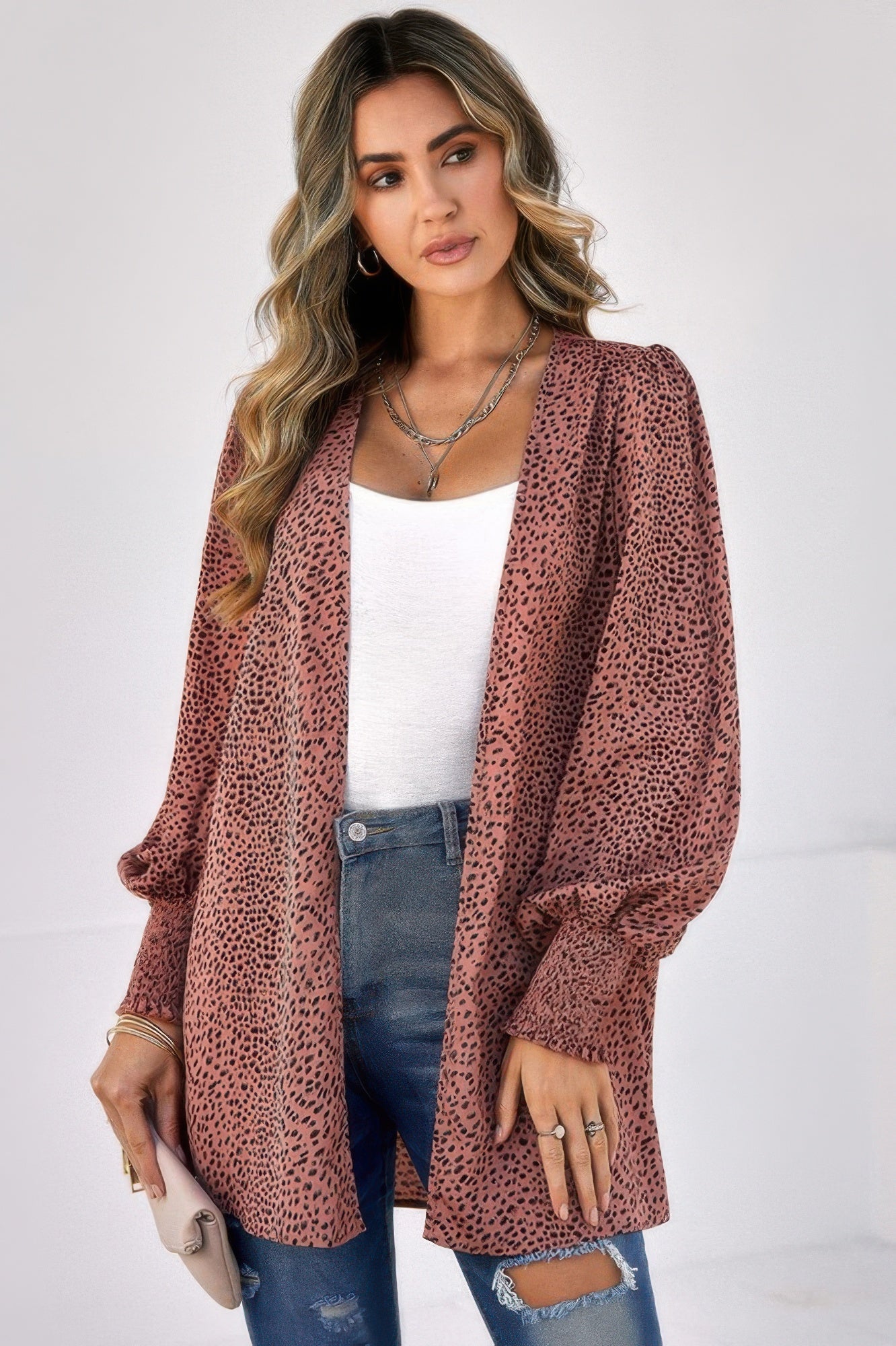 Front Open Leopard Print Loose Fit Top See size chart under “more details”