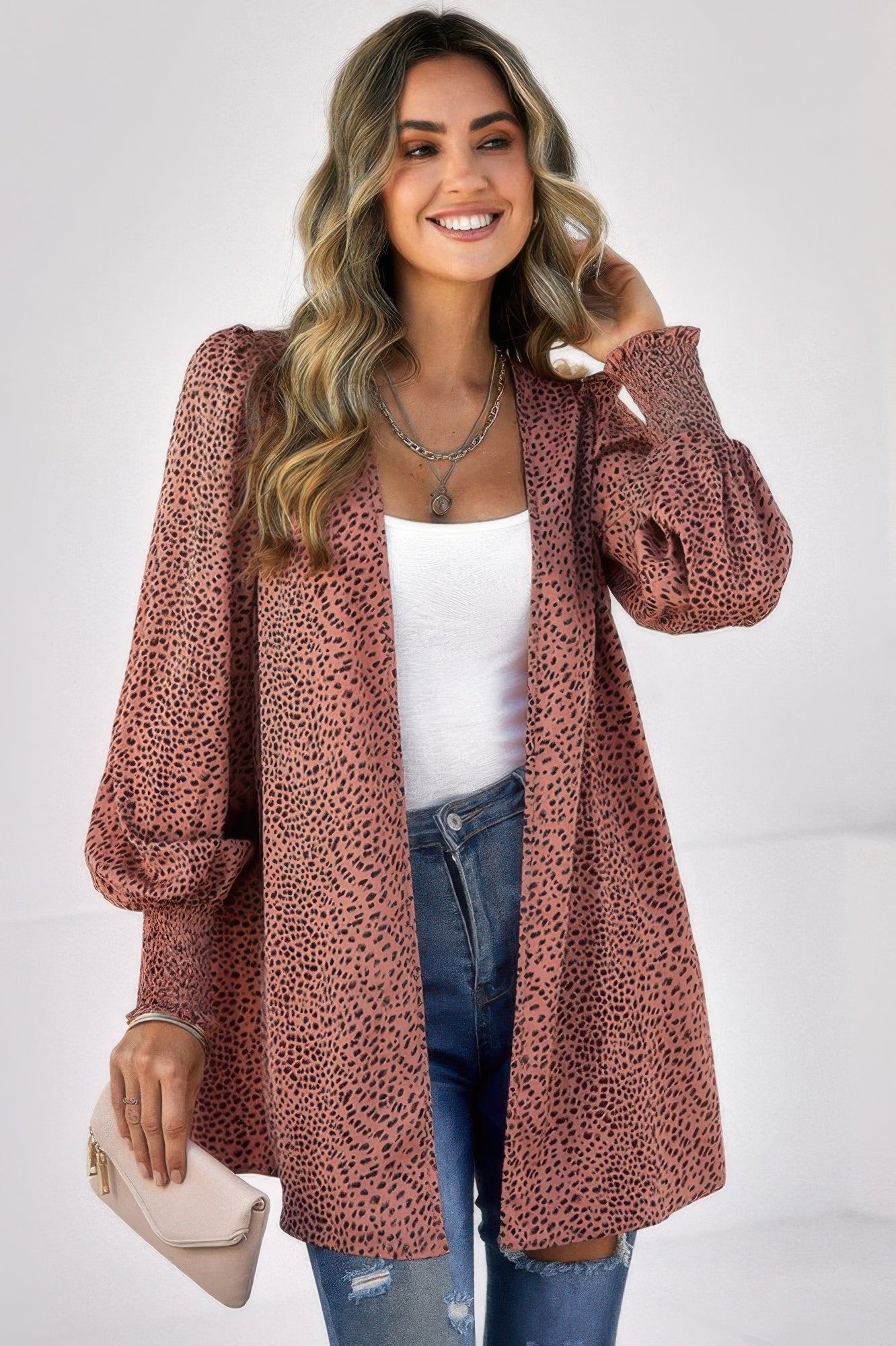 Front Open Leopard Print Loose Fit Top See size chart under “more details”
