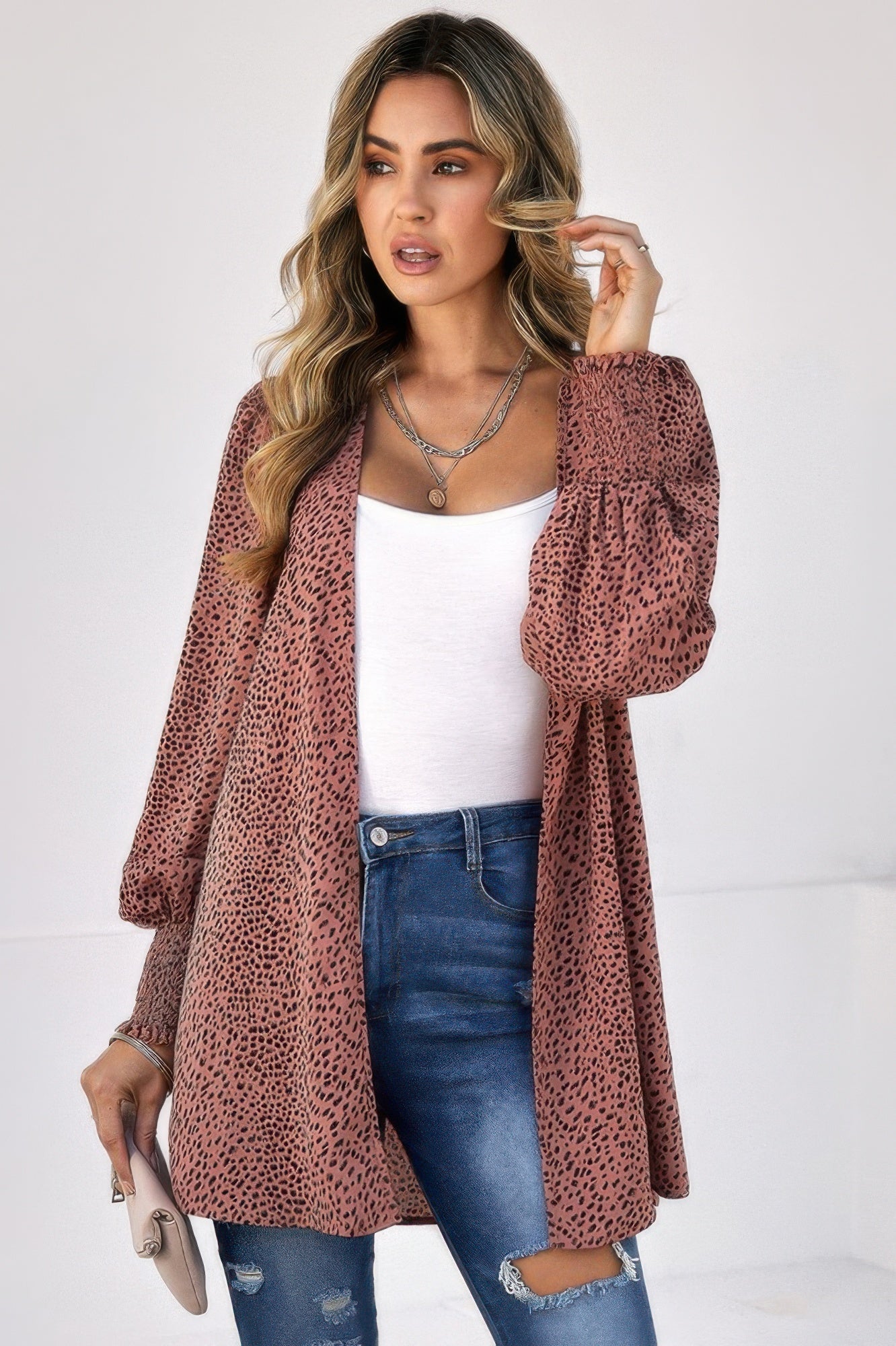Front Open Leopard Print Loose Fit Top See size chart under “more details”