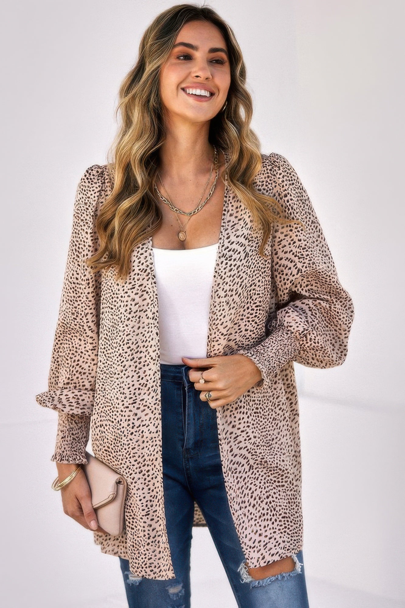 Front Open Leopard Print Loose Fit Top See size chart under “more details”