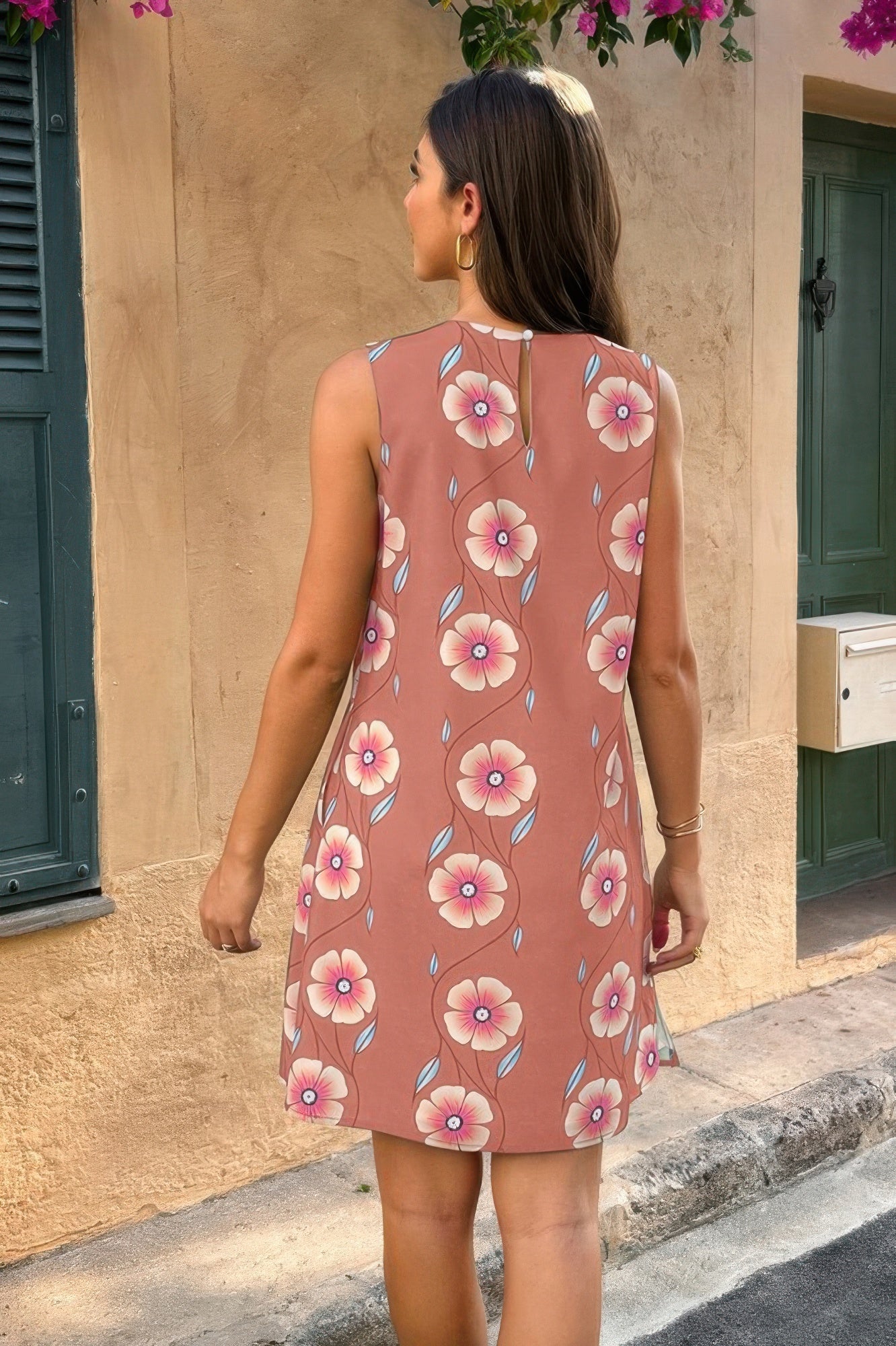 Round Neck Floral Print Sleeveless Loose Dress See size chart under “more details”