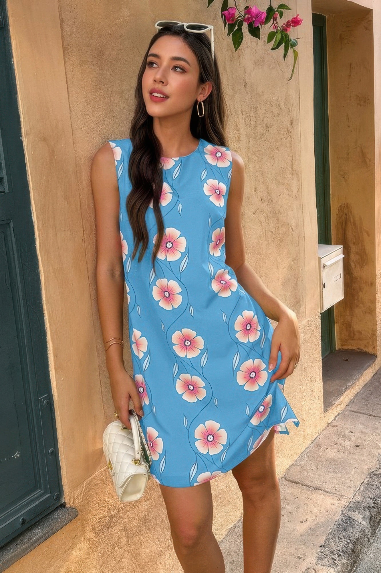 Round Neck Floral Print Sleeveless Loose Dress See size chart under “more details”