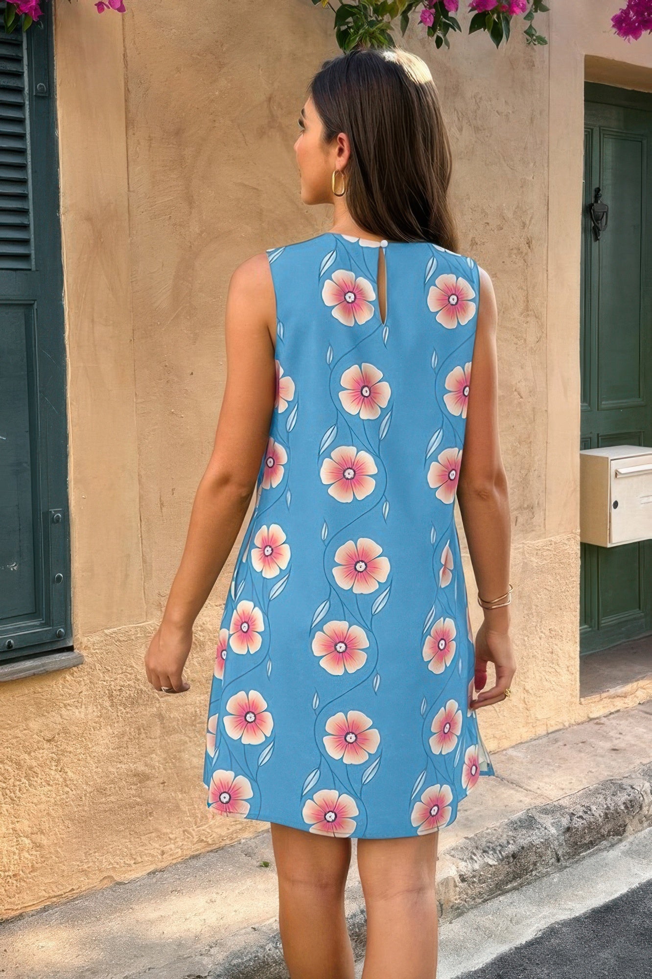 Round Neck Floral Print Sleeveless Loose Dress See size chart under “more details”